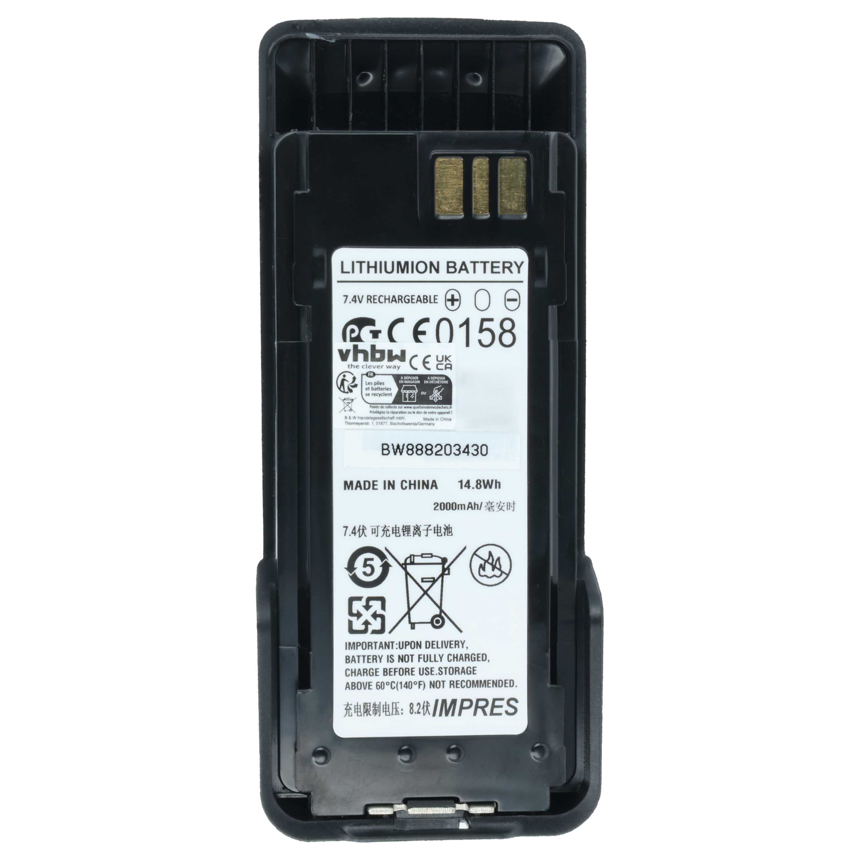 Radio Battery replaces Motorola NNTN8359A, NNTN8359, NNTN8359C - 2000 mAh 7.4 V Li-Ion + Belt Clip