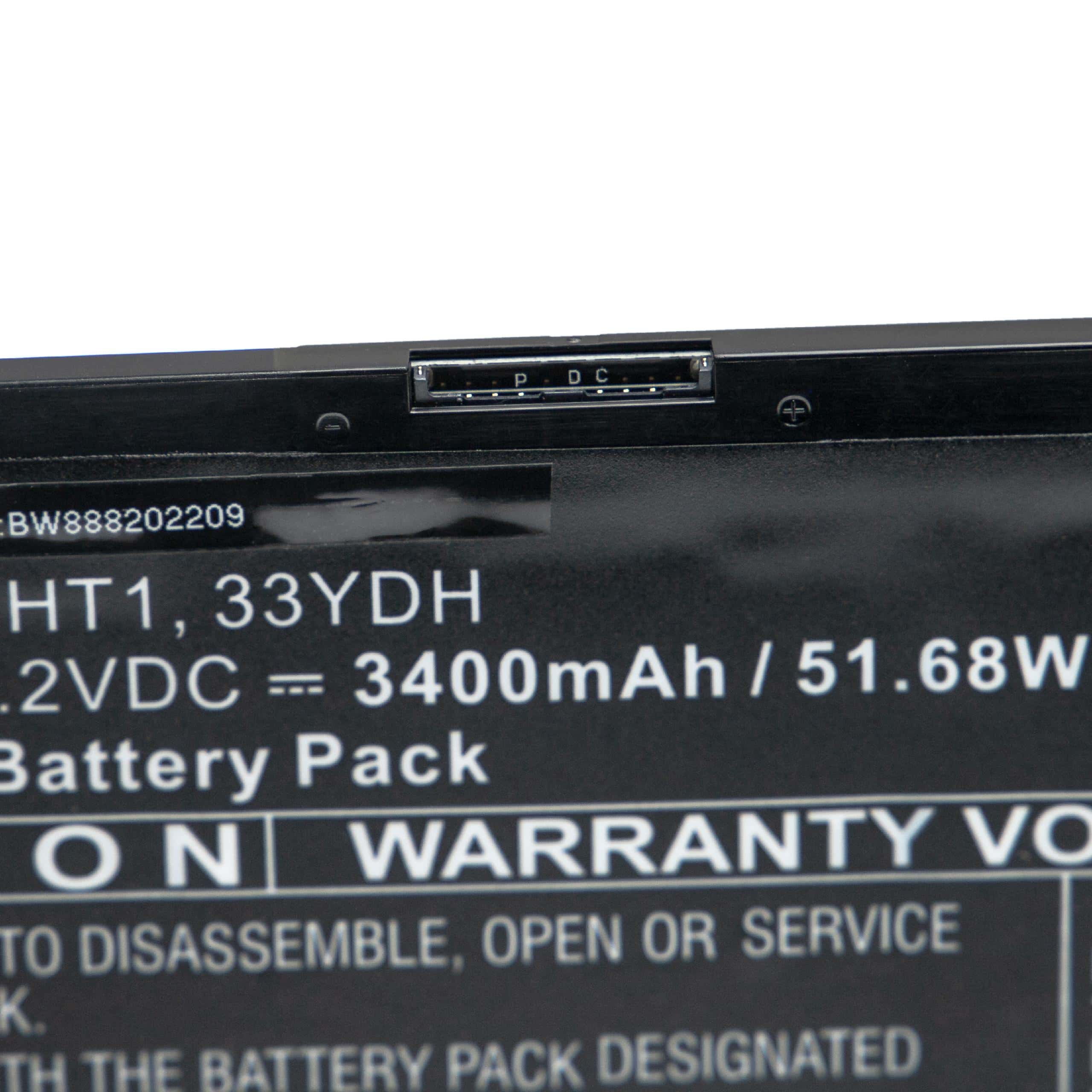 Batterie remplace Dell P30E, 7FHHV, 33YDH, 07FHHV, P30E001 pour ordinateur portable - 3400mAh 15,2V Li-ion