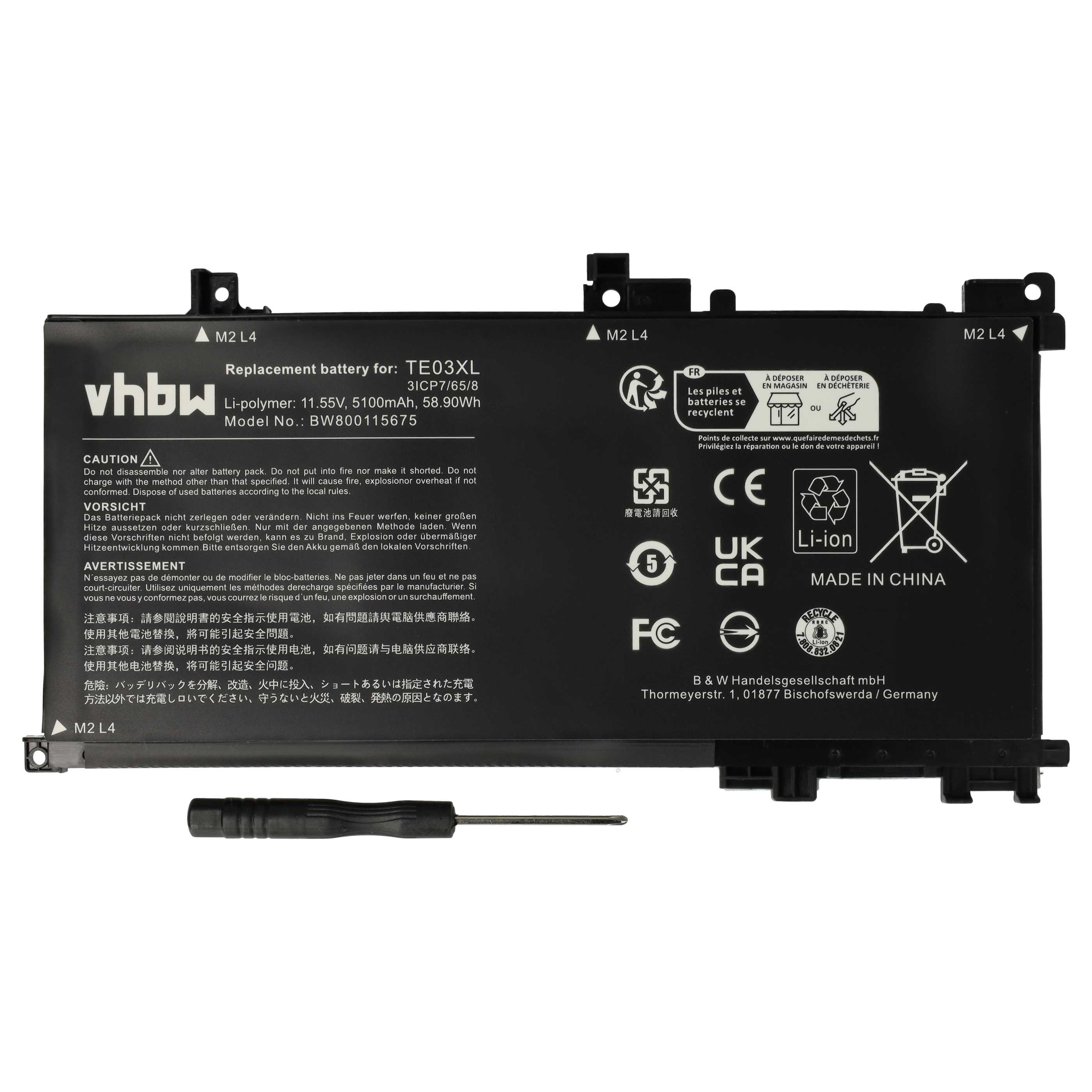 Akumulator do laptopa zamiennik HP 849570-542, 849570-541, 3ICP7/65/80 - 5100 mAh 11,55 V Li-Ion, czarny