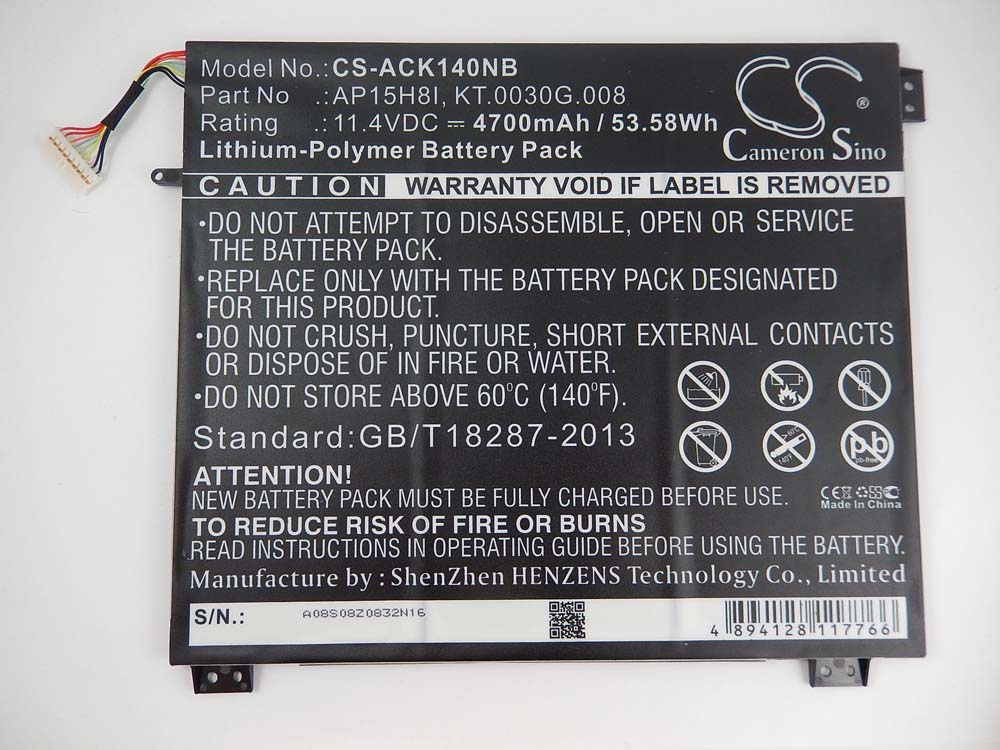 Batería reemplaza Acer KT.0030G.008, AP15H8I para notebook Acer - 4700 mAh 11,4 V Li-poli negro