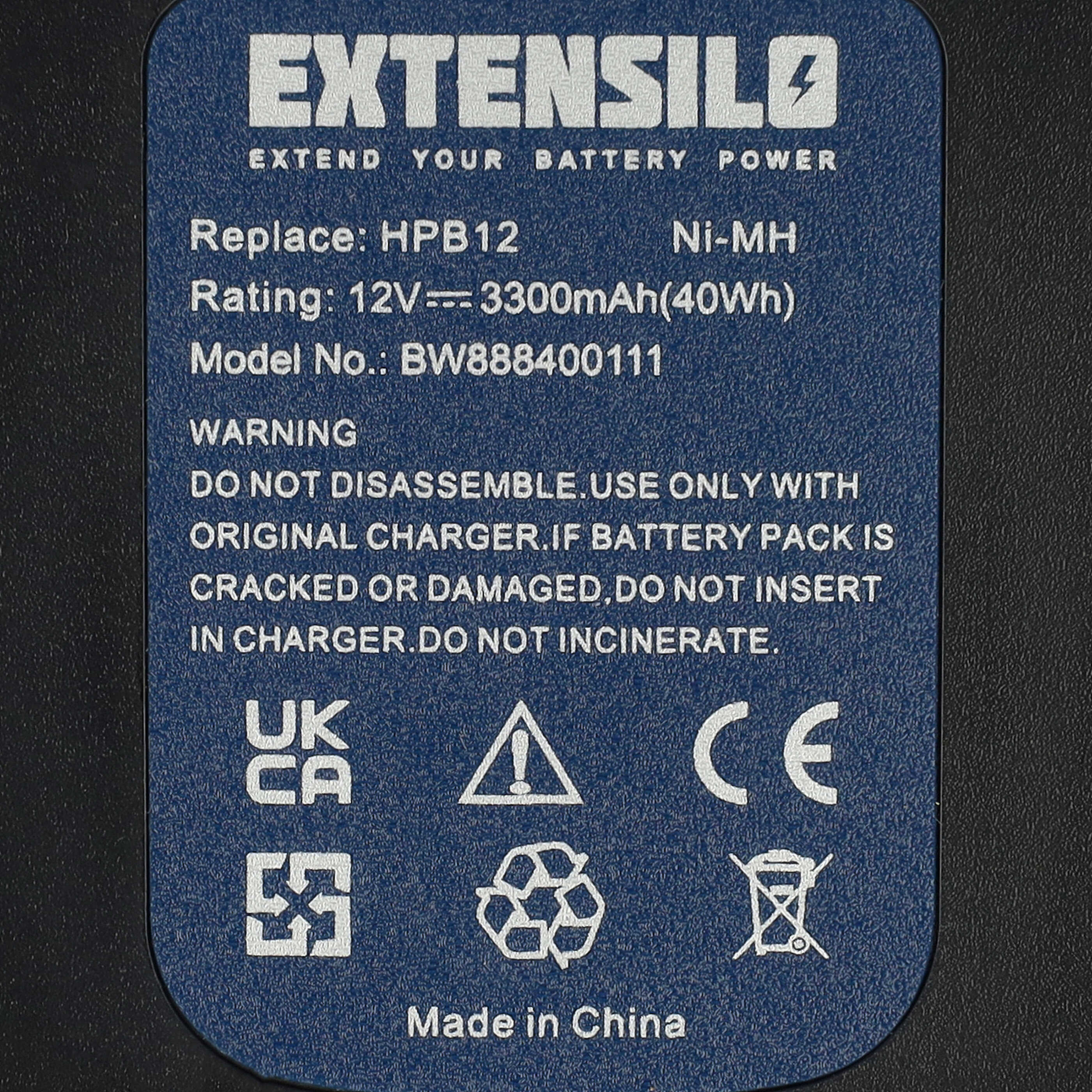 3x Battery replaces Black & Decker A12EX, A1712, A12-XJ, A12, A12E Electric Power Tool - 3300 mAh, 12 V, NiMH