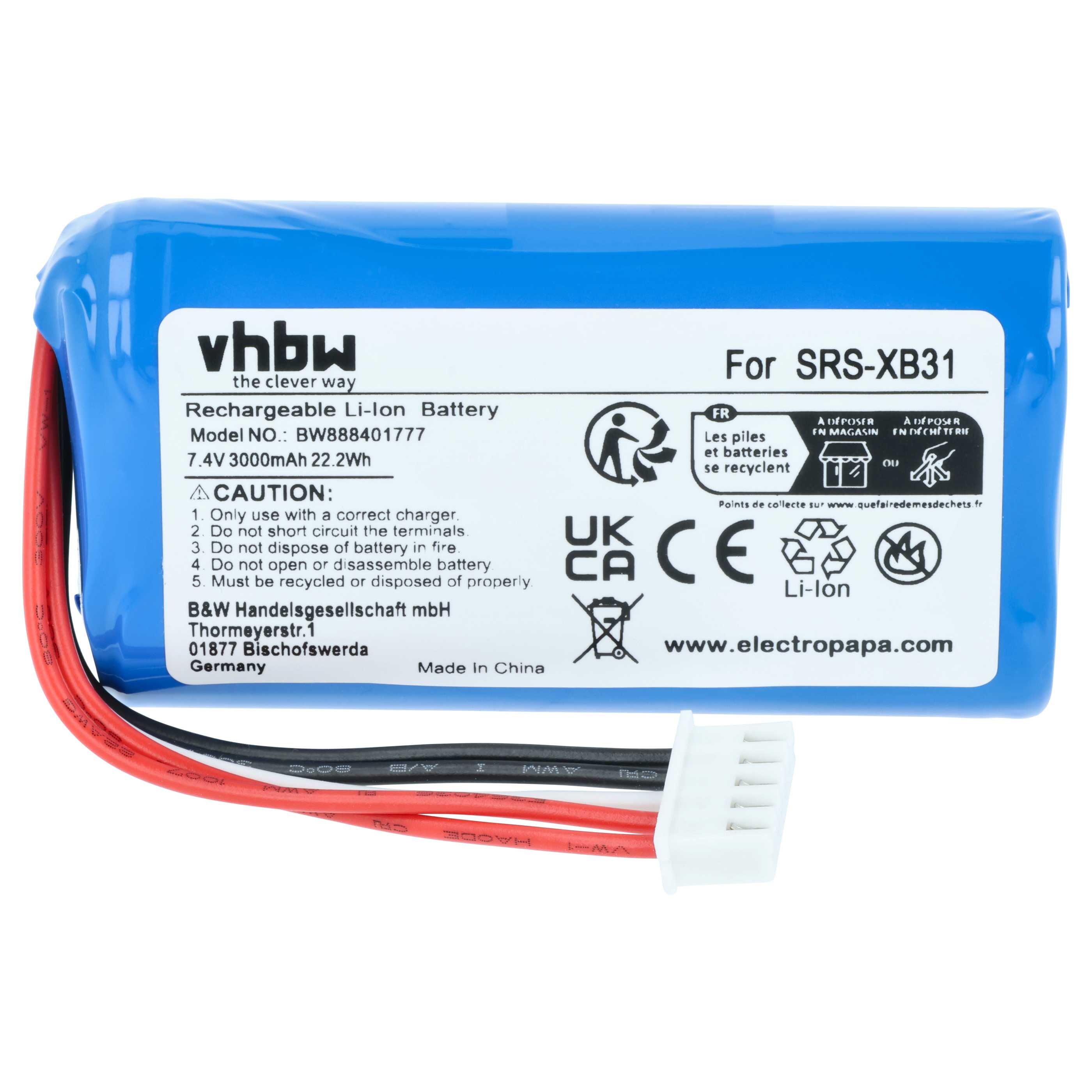 Batteria sostituisce Sony ID1057, IAJ002NA, ST-06 per altoparlanti - 3000mAh 7,4V Li-Ion
