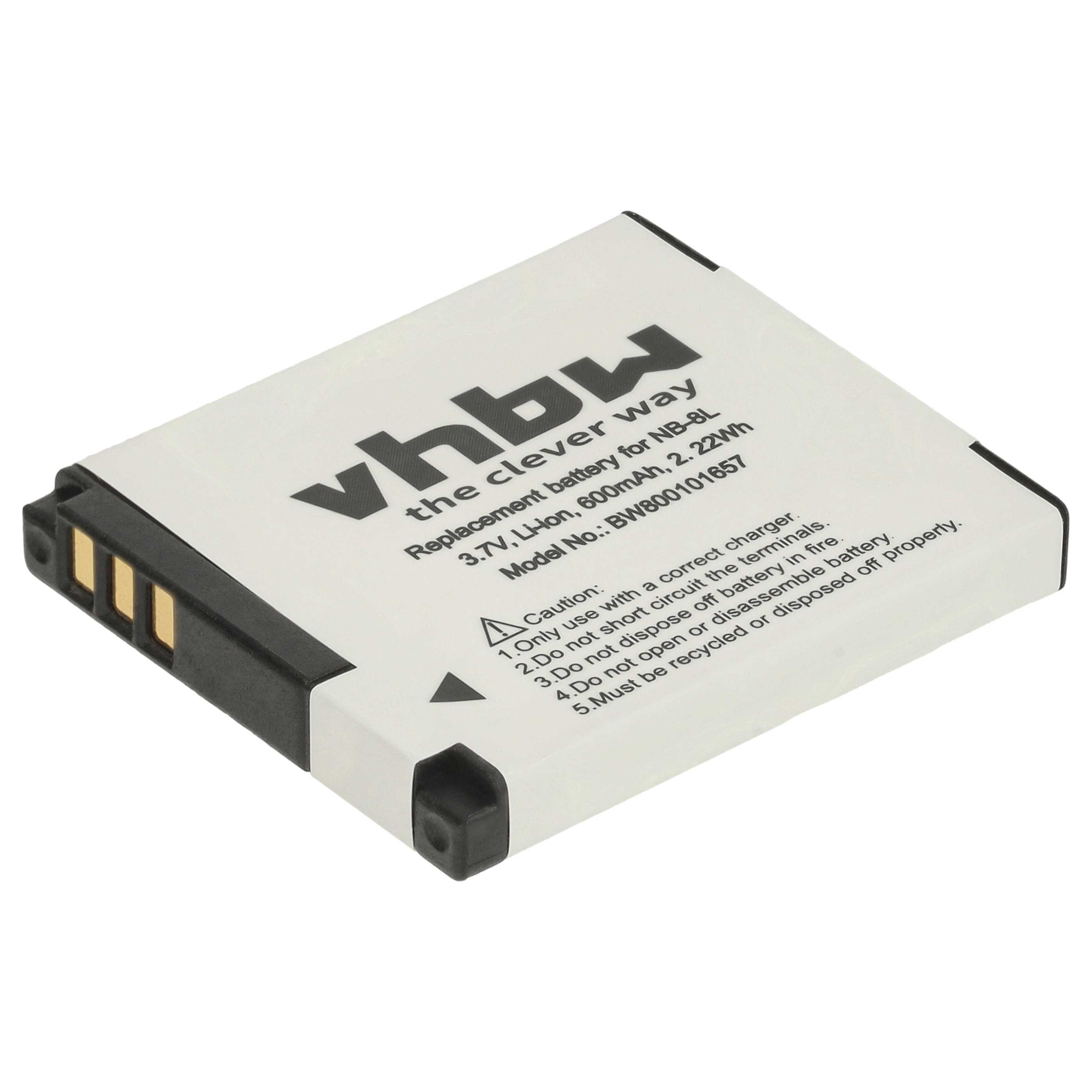 Battery replaces Canon NB-8L - 600mAh, 3.6V, Li-Ion