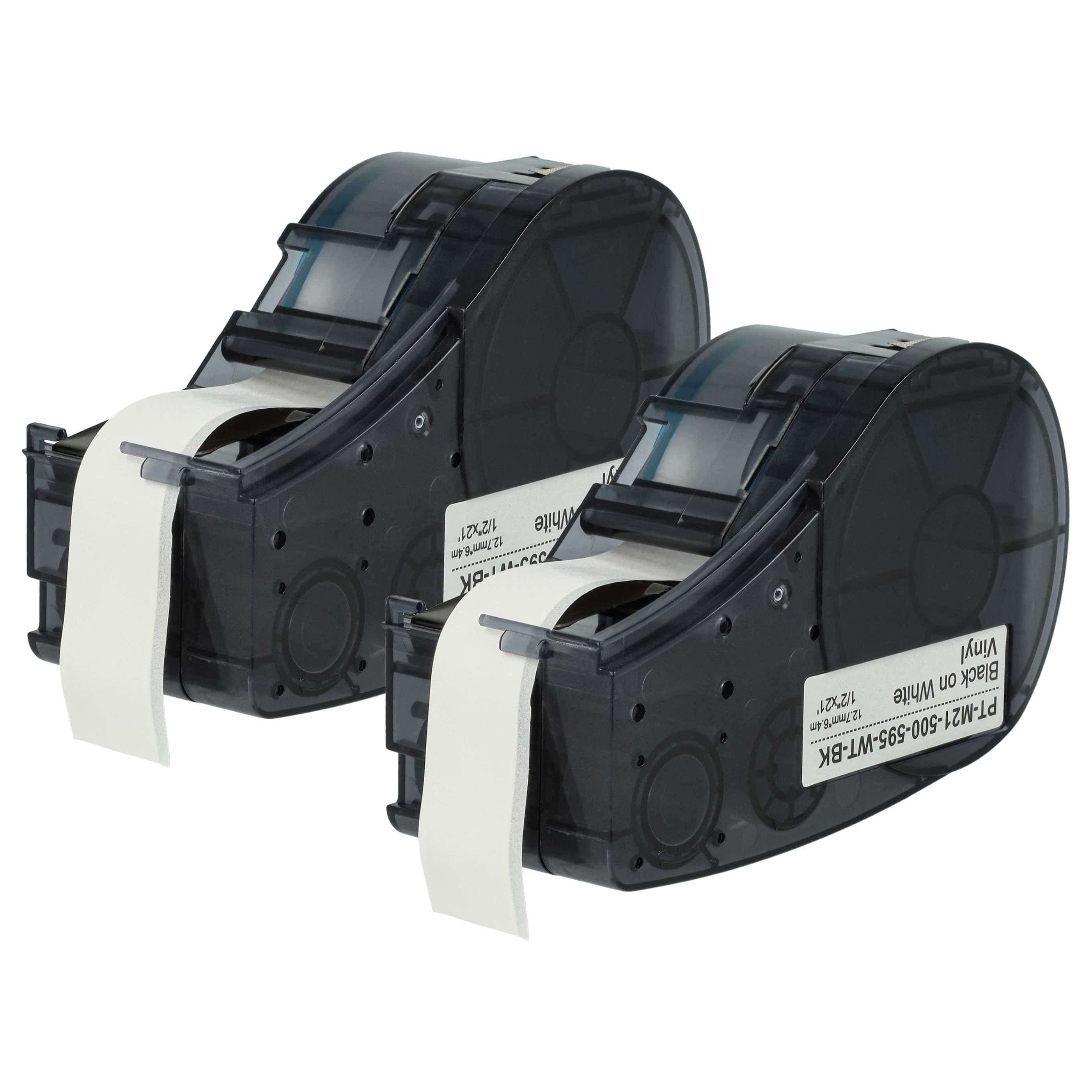 2x Schriftband als Ersatz für Brady M21-500-595-WT 12,7mm Schwarz auf Weiß, Vinyl