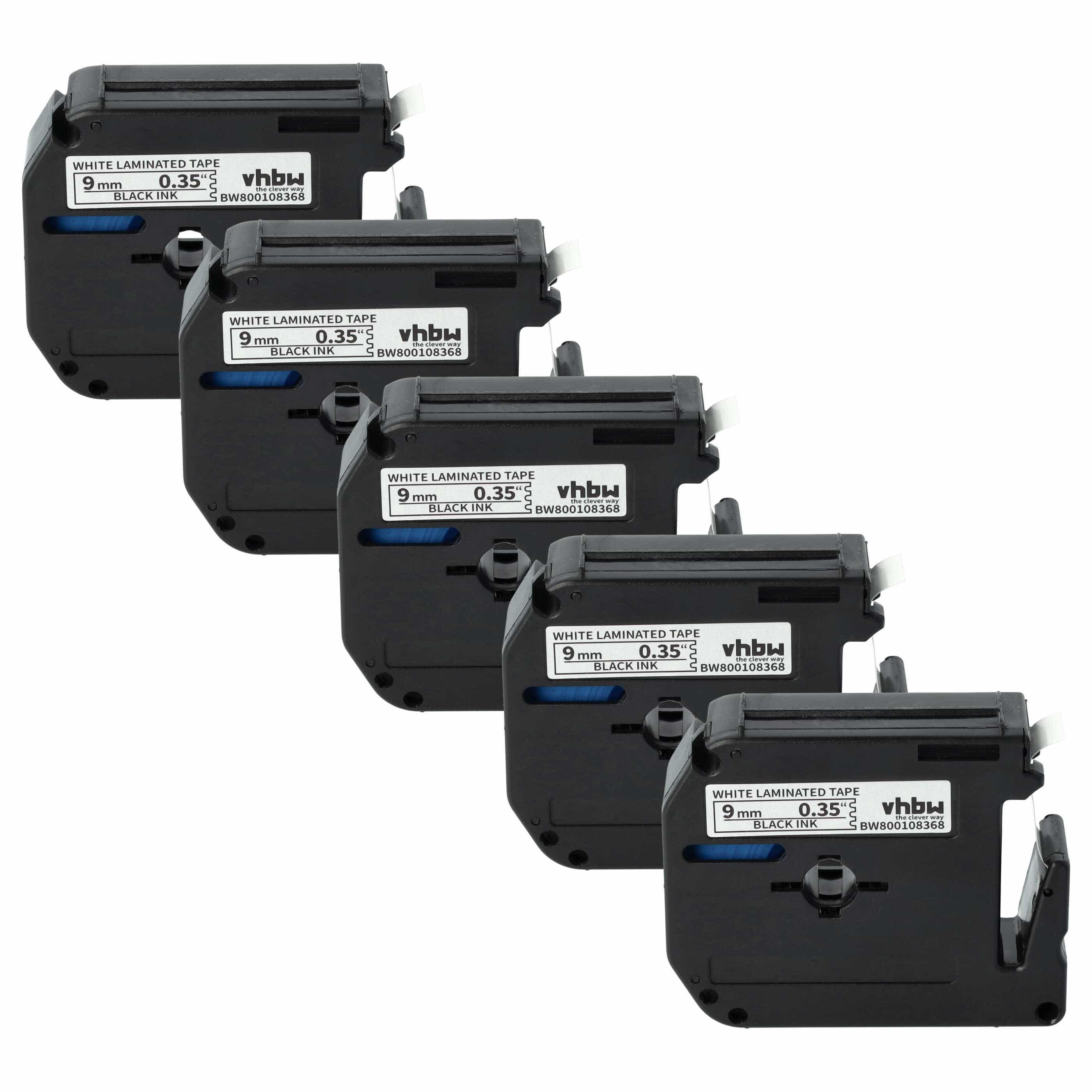 5x Label Tape replaces Brother M-K221 - 9 mm Black to White