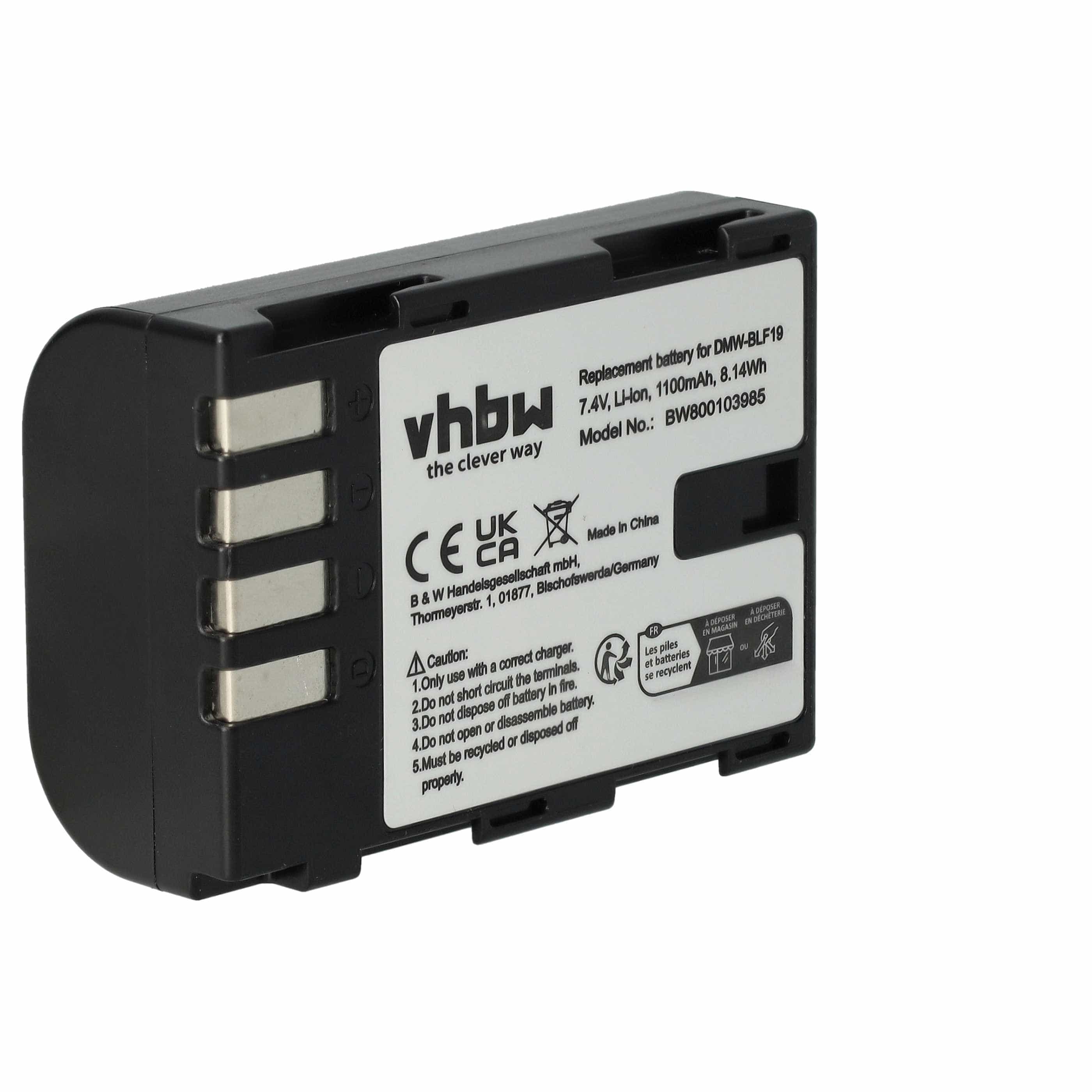 Battery replaces Panasonic DMW-BLF19E, DMW-BLF19 - 1100mAh, 7.2V, Li-Ion