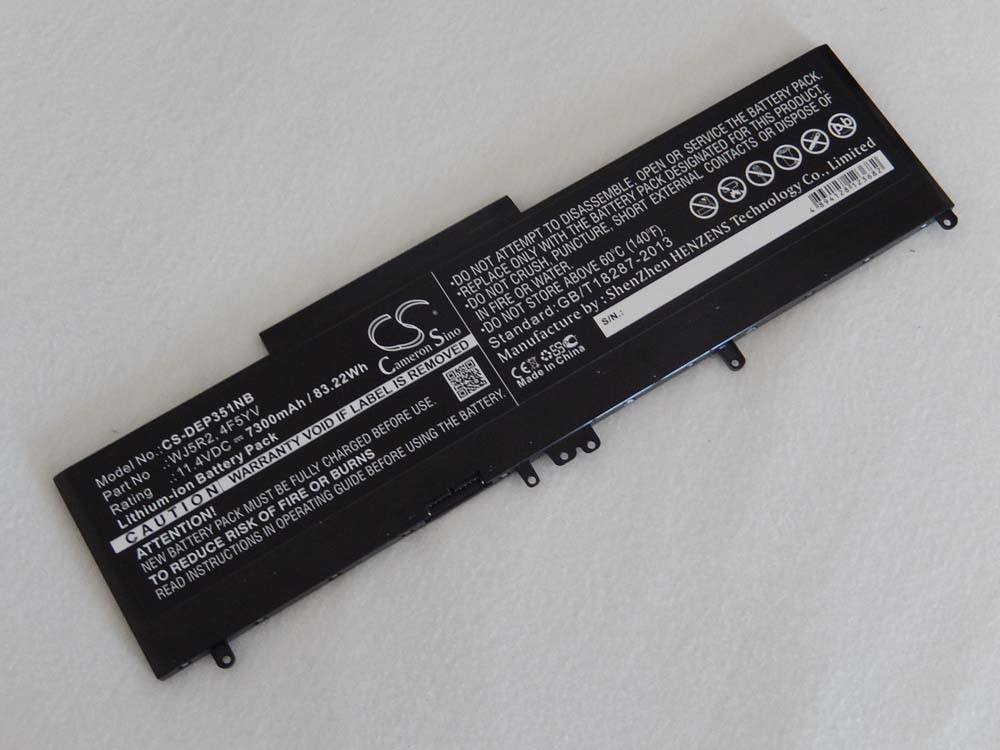 Batterie remplace Dell 4F5YV, WJ5R2 pour ordinateur portable - 7300mAh 11,4V Li-ion, noir