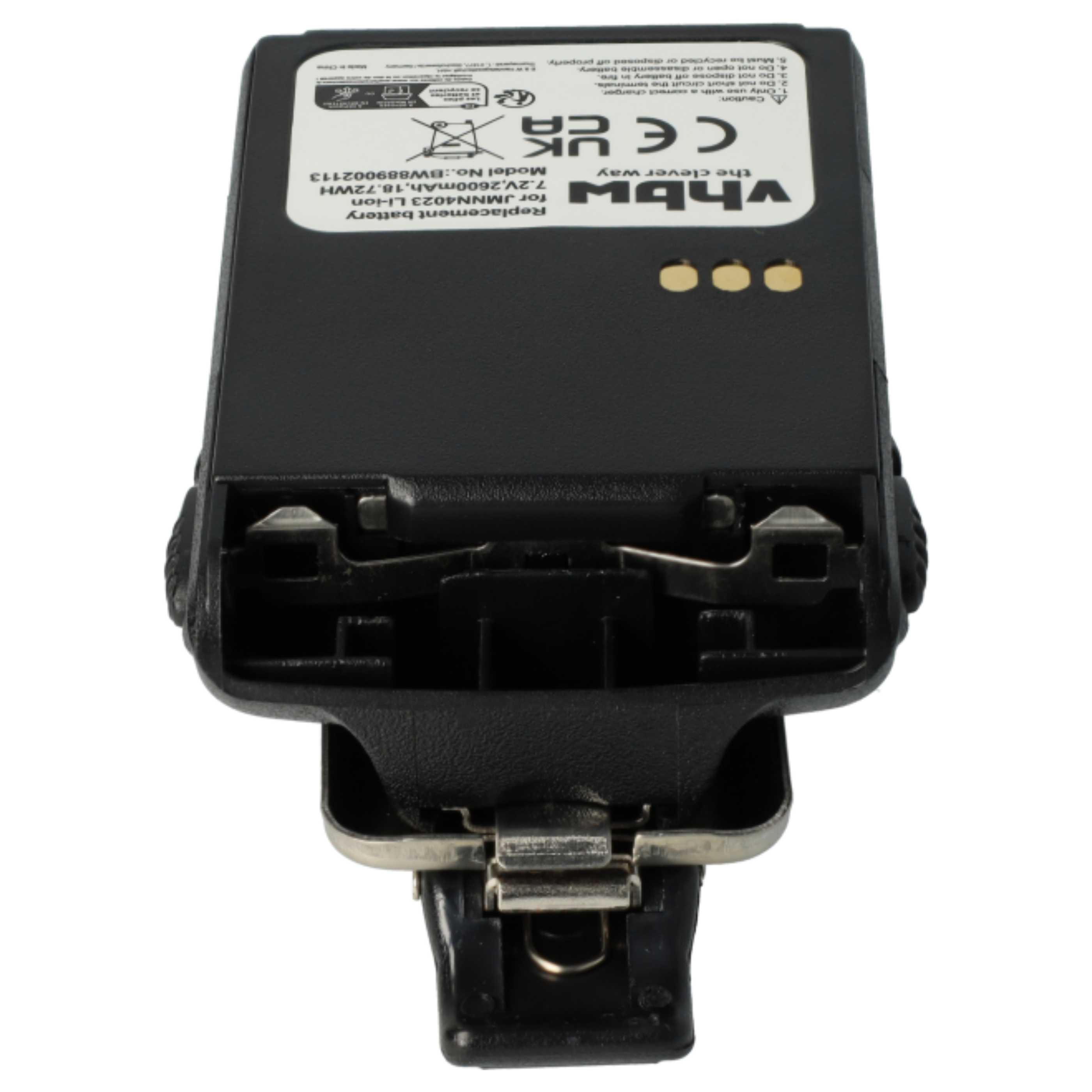 Radio 5x Battery replaces Motorola JMNN4023BR, JMNN4023, JMNN4024 - 2600 mAh 7.2 V Li-Ion + Belt Clip