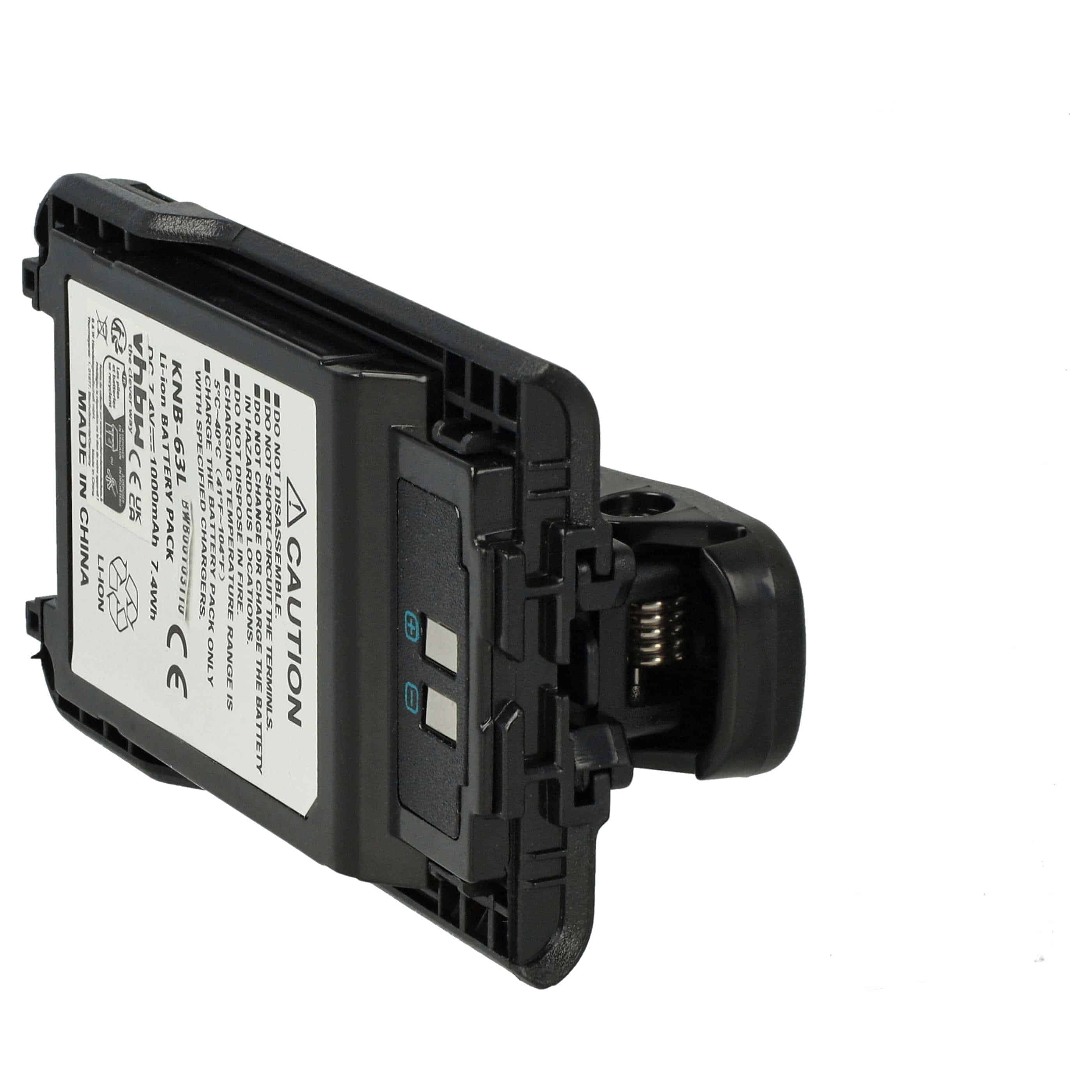 Radio Battery (2 Units) Replacement for Kenwood KNB-63L, KNB-65L - 1000 mAh 7.4 V Li-Ion + Belt Clip