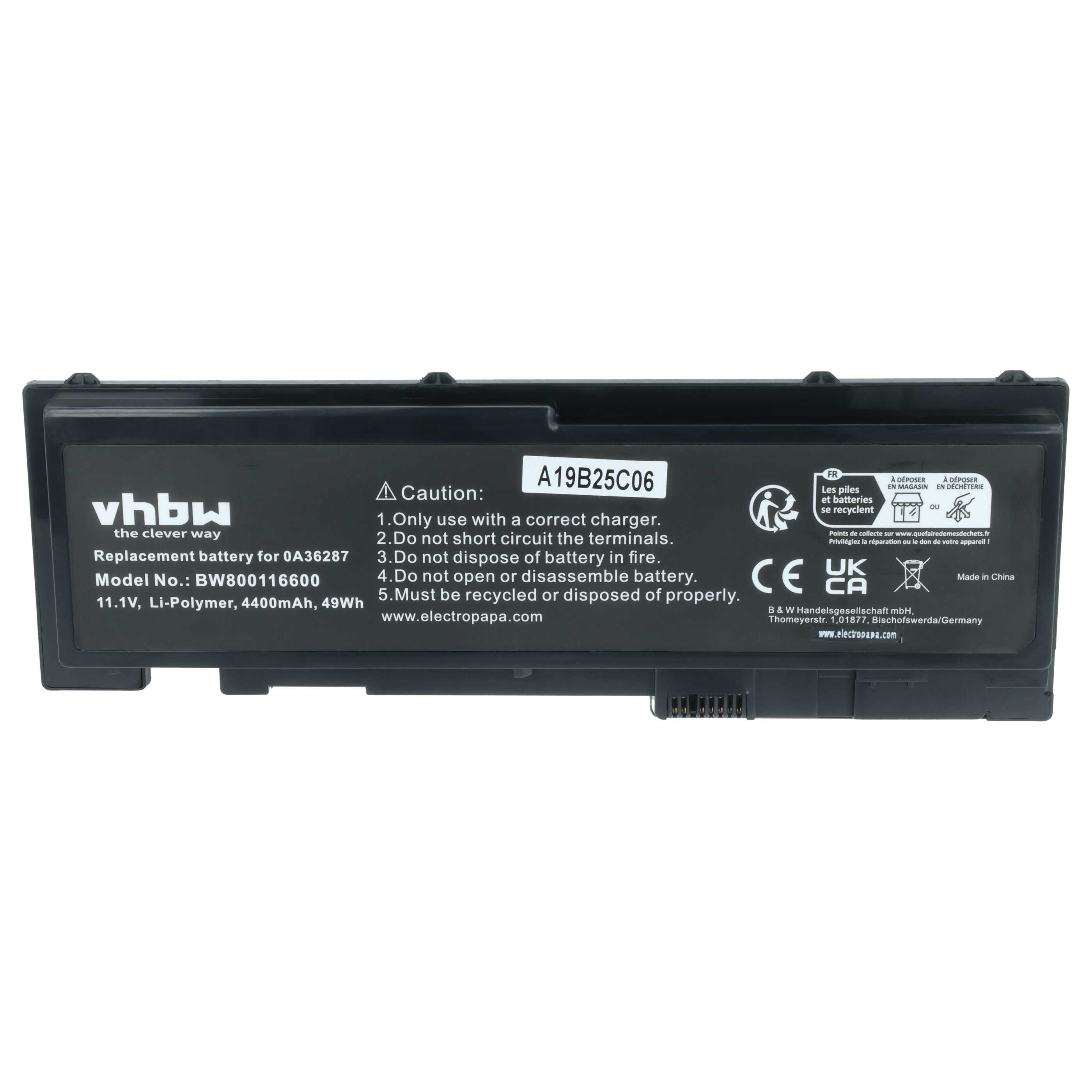 Batteria sostituisce Lenovo 0A36309, 0A36287, 42T4845, 42T4844 per notebook - 4400mAh 11,1V Li-Ion nero