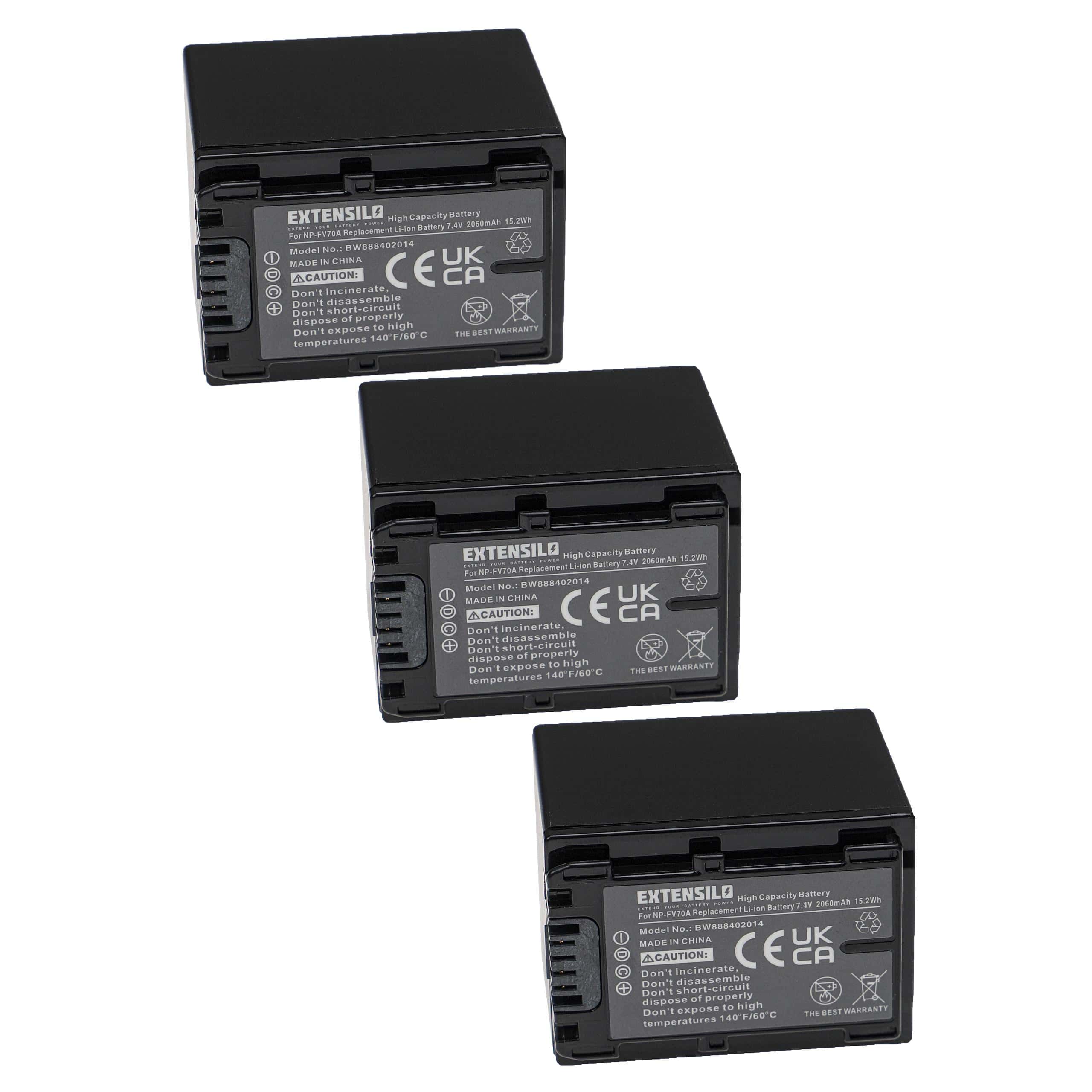 3x Batteria sostituisce Sony NP-FV50, NP-FV100, NP-FV40, NP-FV30, NP-FV60 per fotocamera - 2060mAh 7,4V Li-Ion