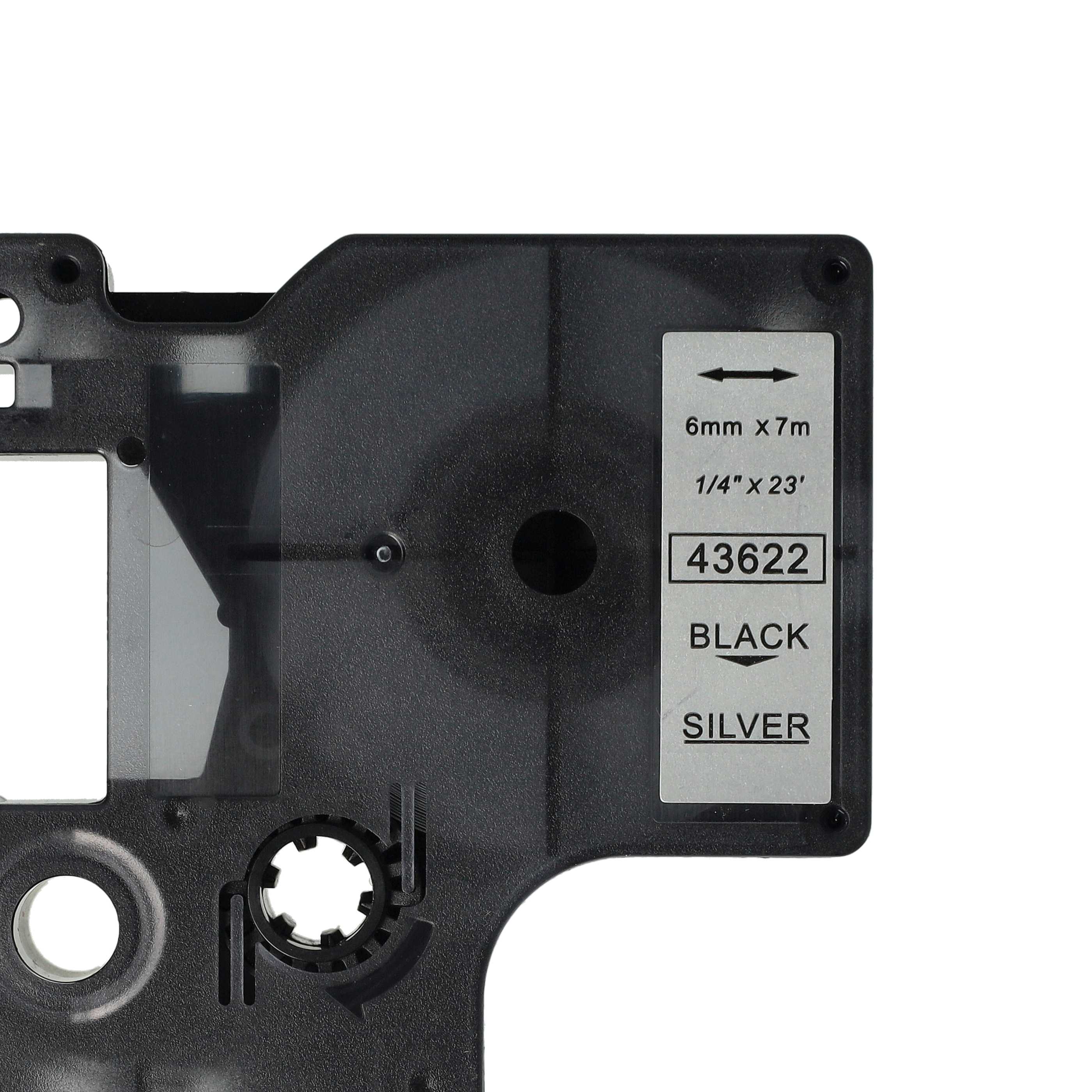 Label Tape replaces Dymo D1, 43622 - 6 mm Black to Silver