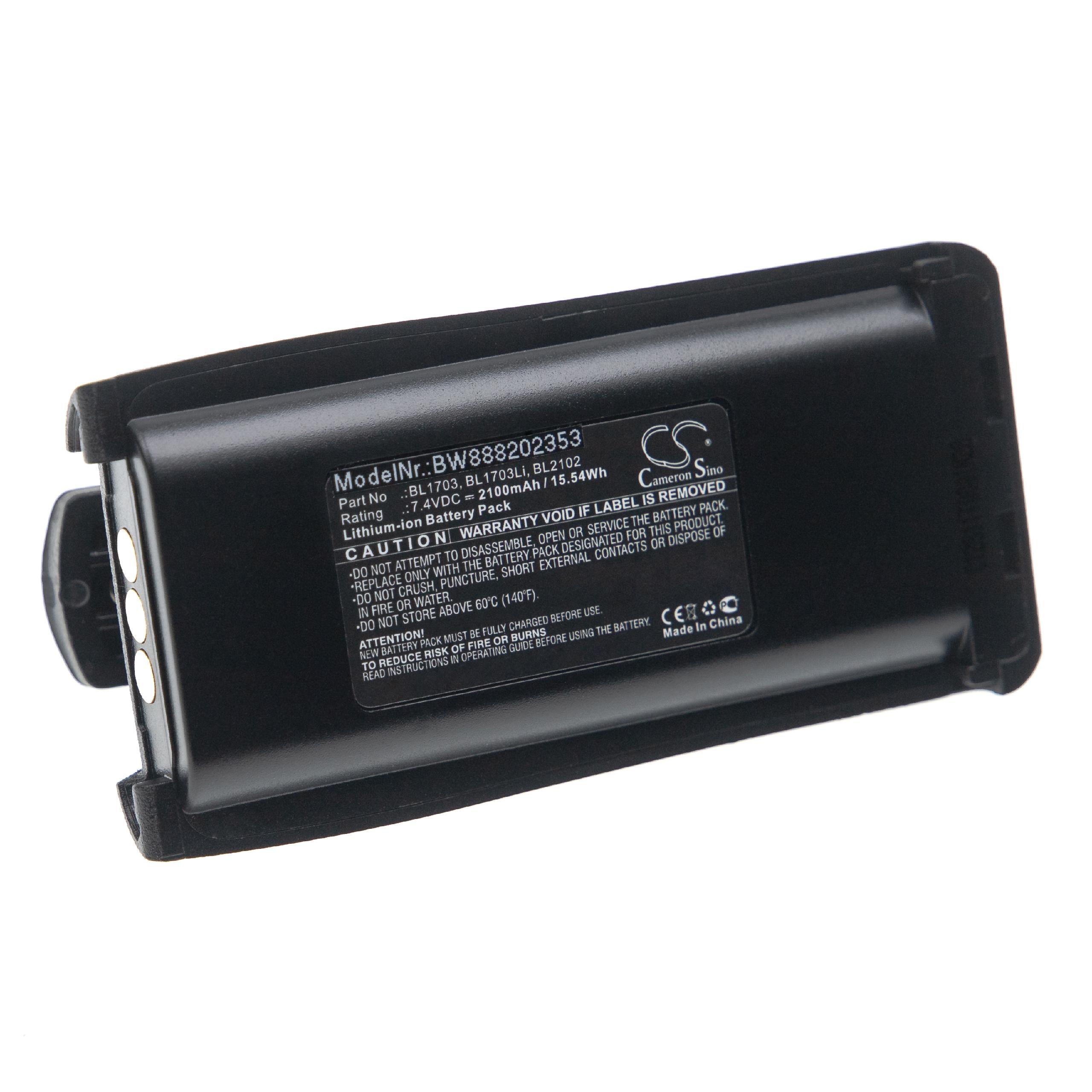 Batería reemplaza Hyt BL1703Li, BL1703, BH1801 para radio, walkie-talkie Hyt / Hytera - 2100 mAh 7,4 V Li-Ion