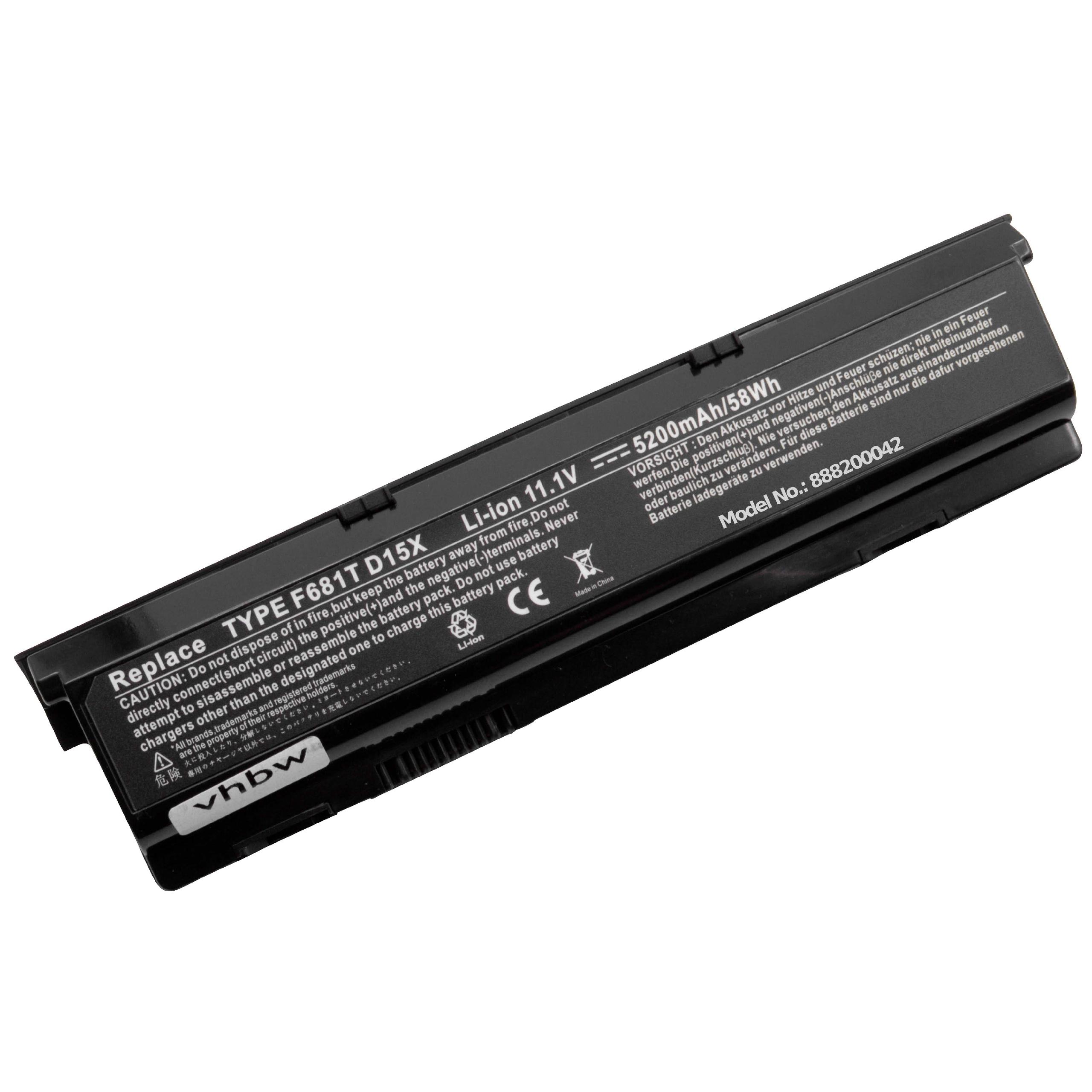 Batterie remplace Dell 0HC26Y, 0F681T, 0D951T, 0W3VX3 pour ordinateur portable - 5200mAh 11,1V Li-ion, noir