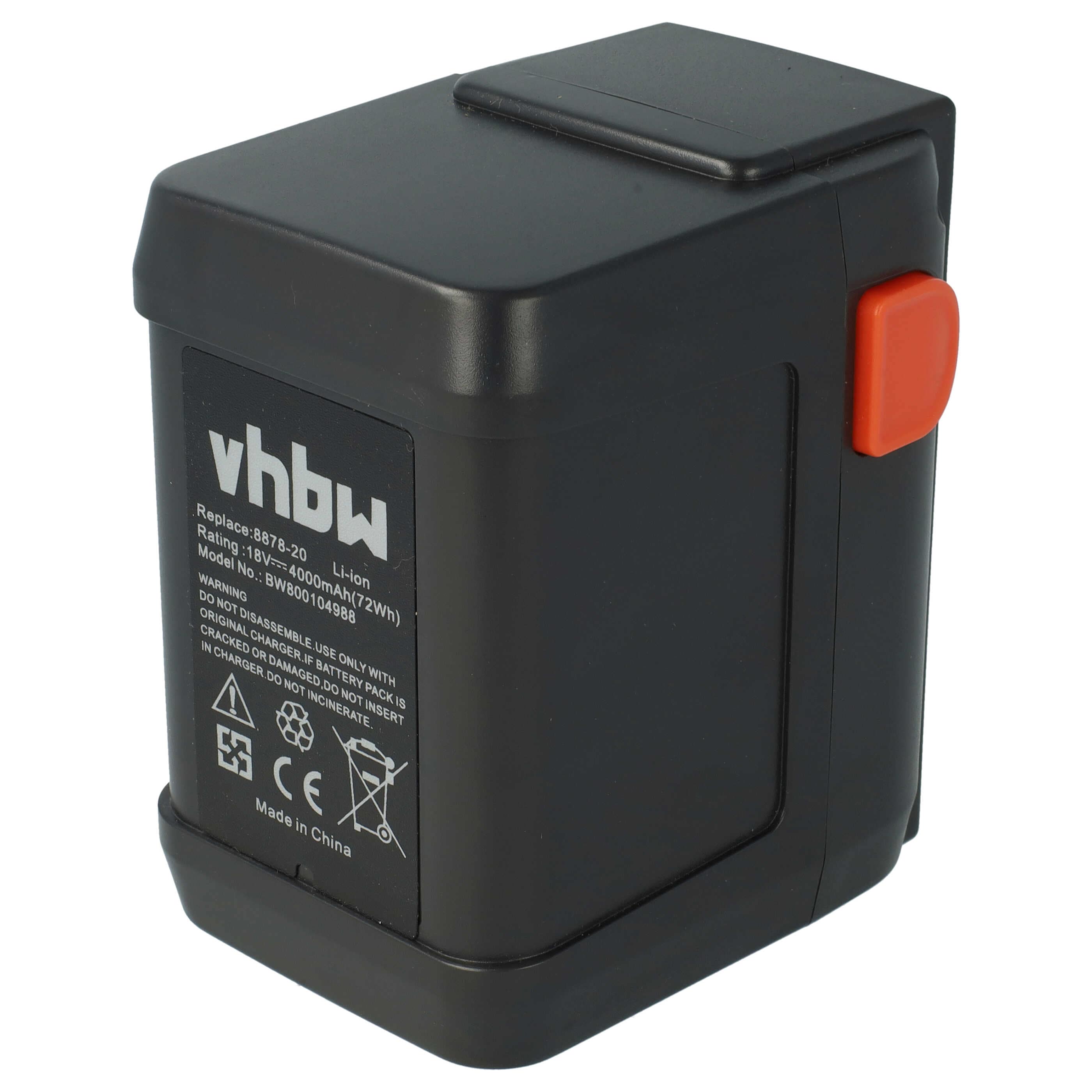 Lawnmower Battery Replacement for Gardena 8835, 8835-20, 8835-U, 8835-00.701.00 - 4000mAh 18V Li-Ion, black