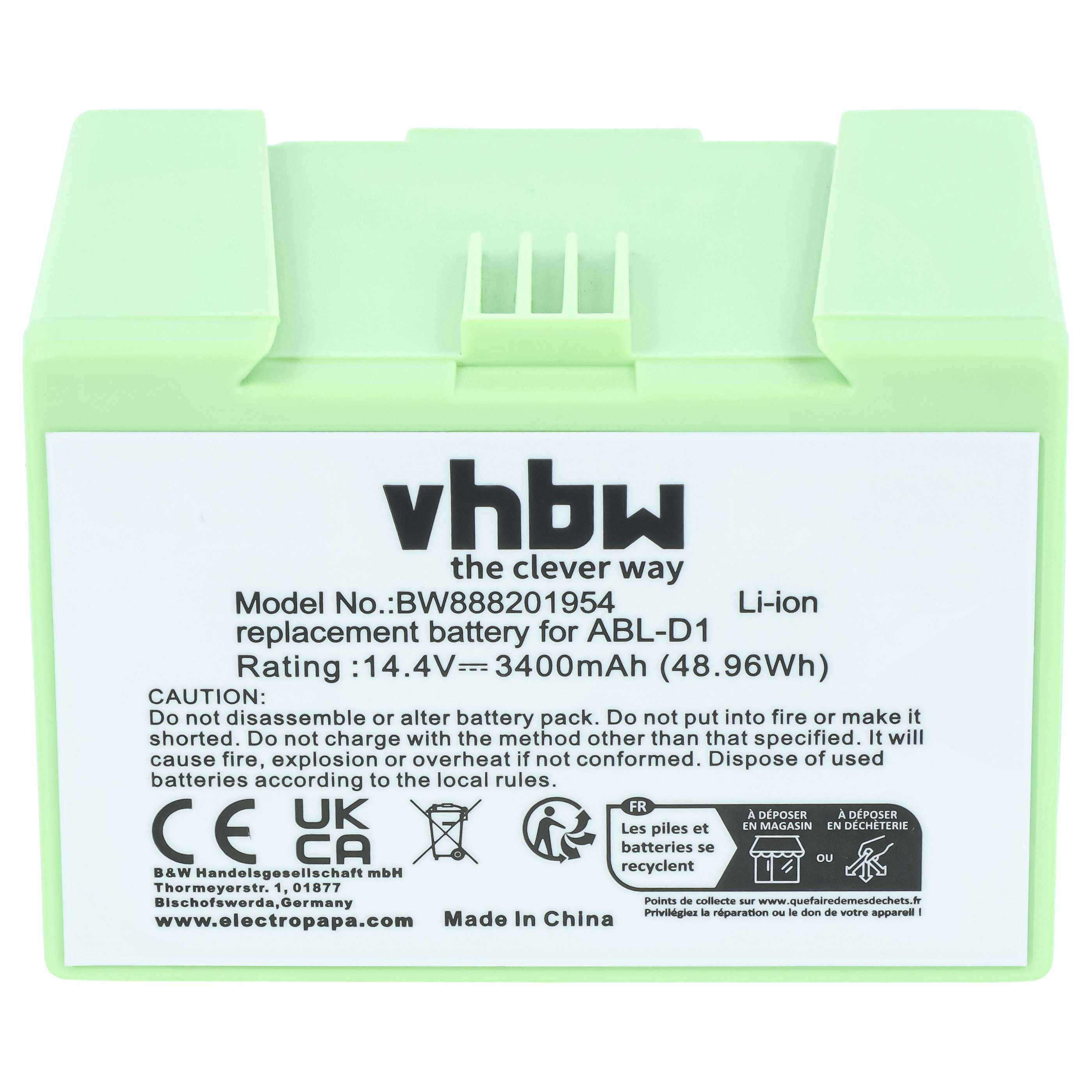 Battery replaces iRobot ABL-D1, 4624864, ABL-D2 for iRobot 3400mAh, 14.4V, Li-Ion