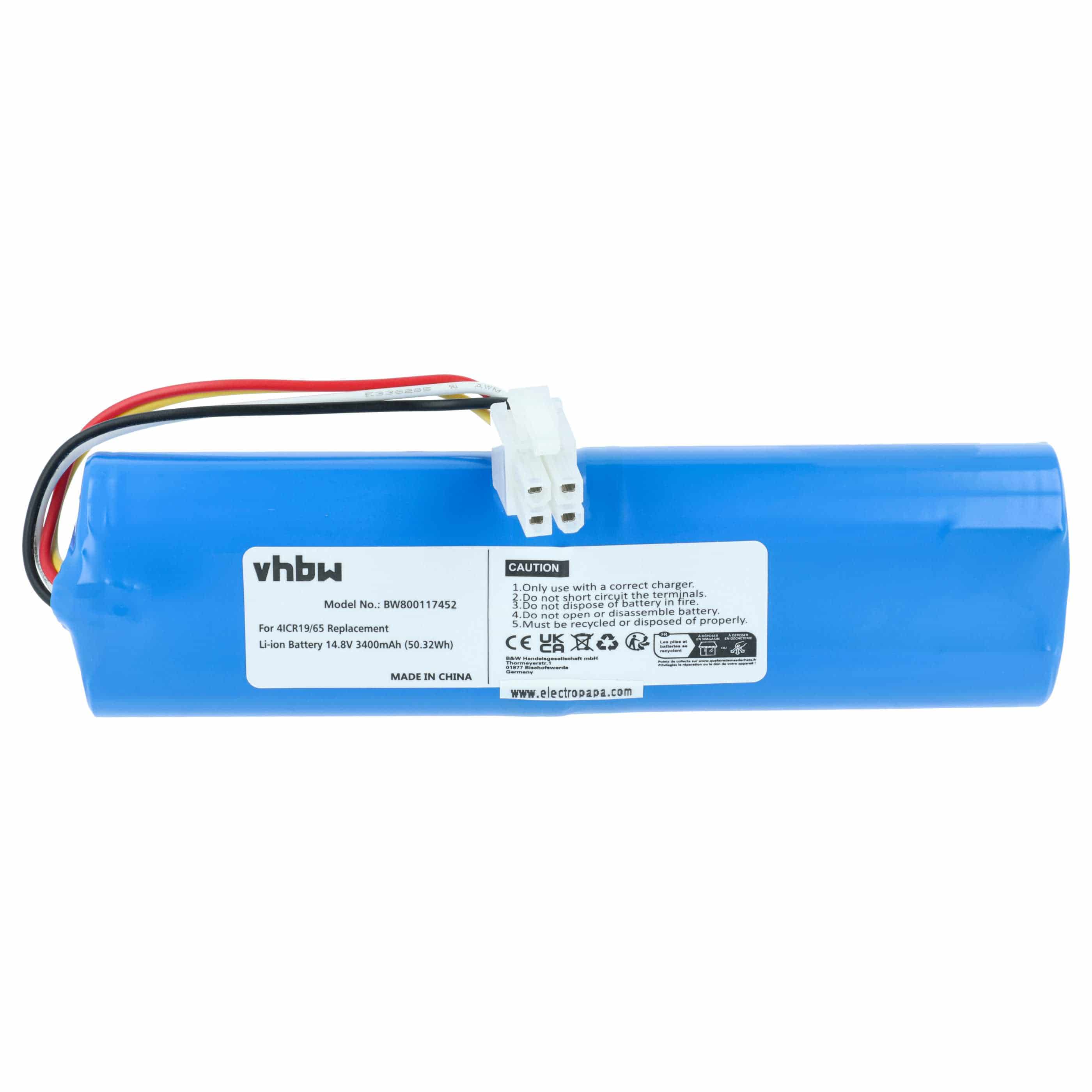 Battery replaces Philips 4ICR19/65, CP0111/01 for Philips 3400mAh, 14.8V, Li-Ion