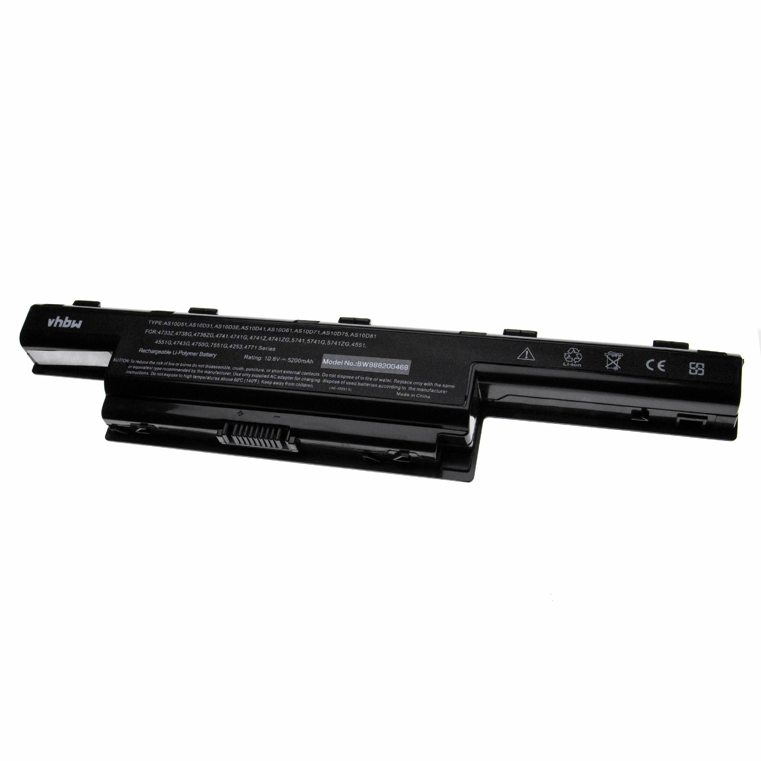 Notebook Battery Replacement for Acer 31CR19/66-2, 31CR19/652, 31CR19/65-2 - 5200mAh 10.8V Li-polymer, black
