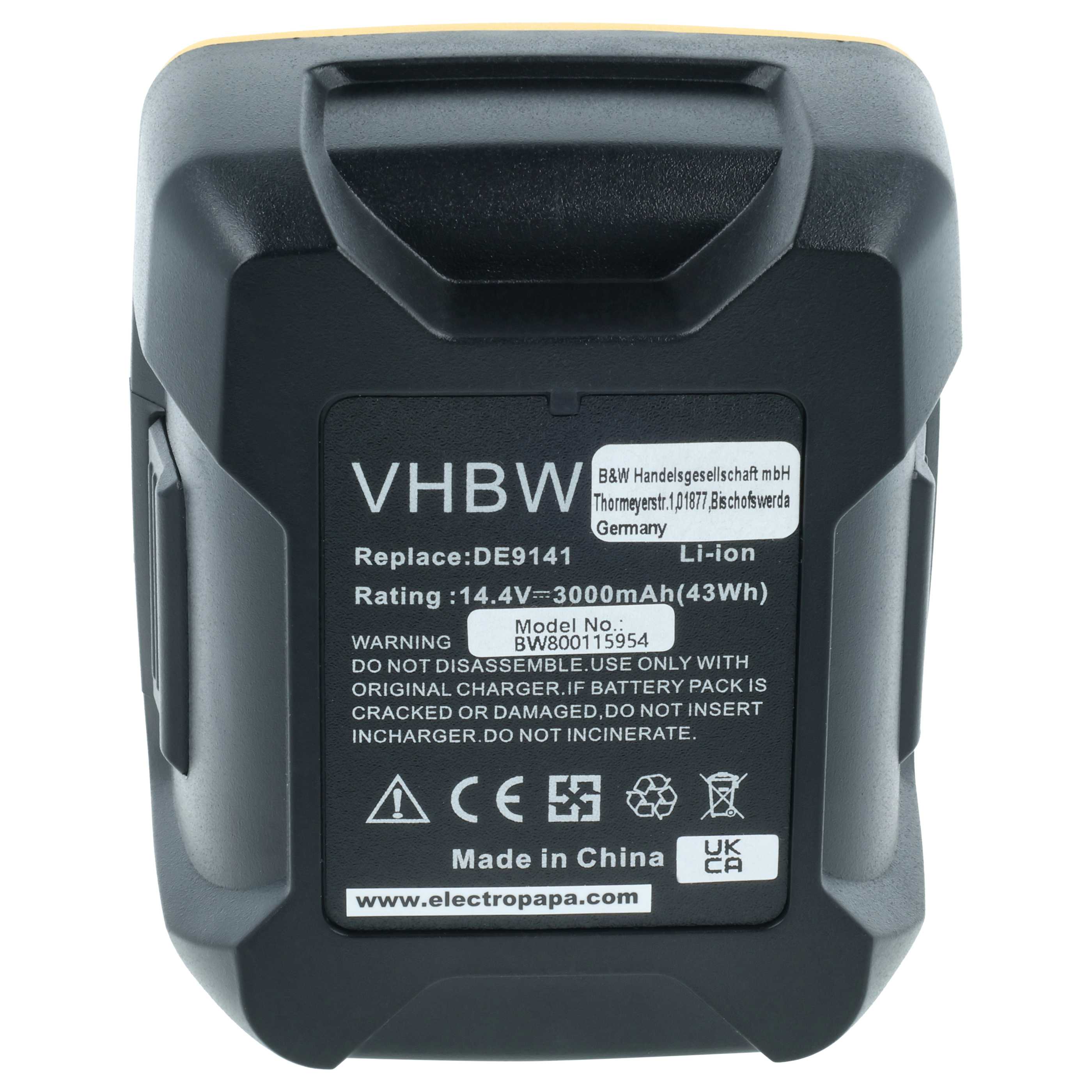 Batteria sostituisce Dewalt DE9141 per attrezzo - 3Ah 14,4V Li-Ion