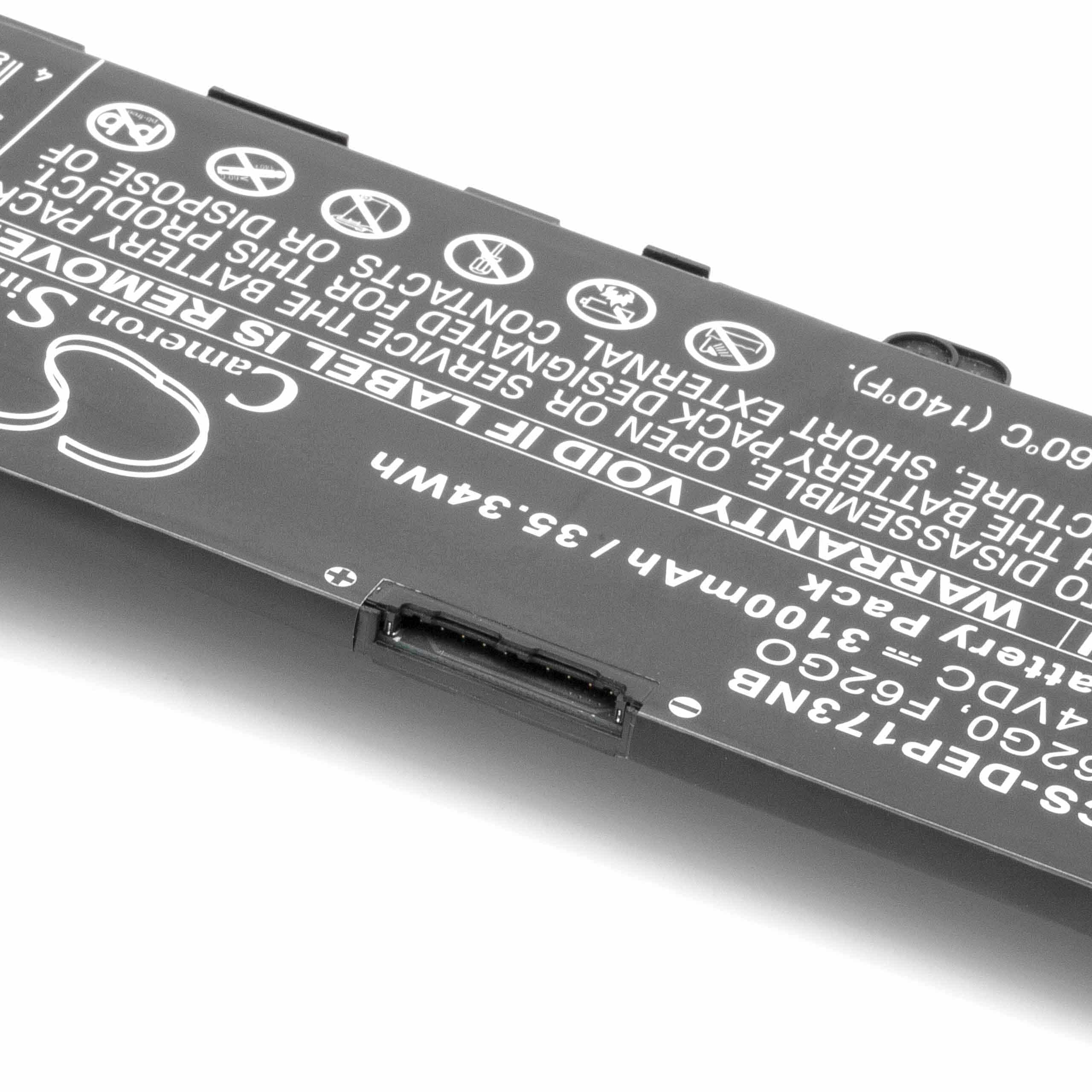 Batterie remplace Dell 39DY5, F62G0, 0RPJC3, 039DY5 pour ordinateur portable - 3100mAh 11,4V Li-ion, noir