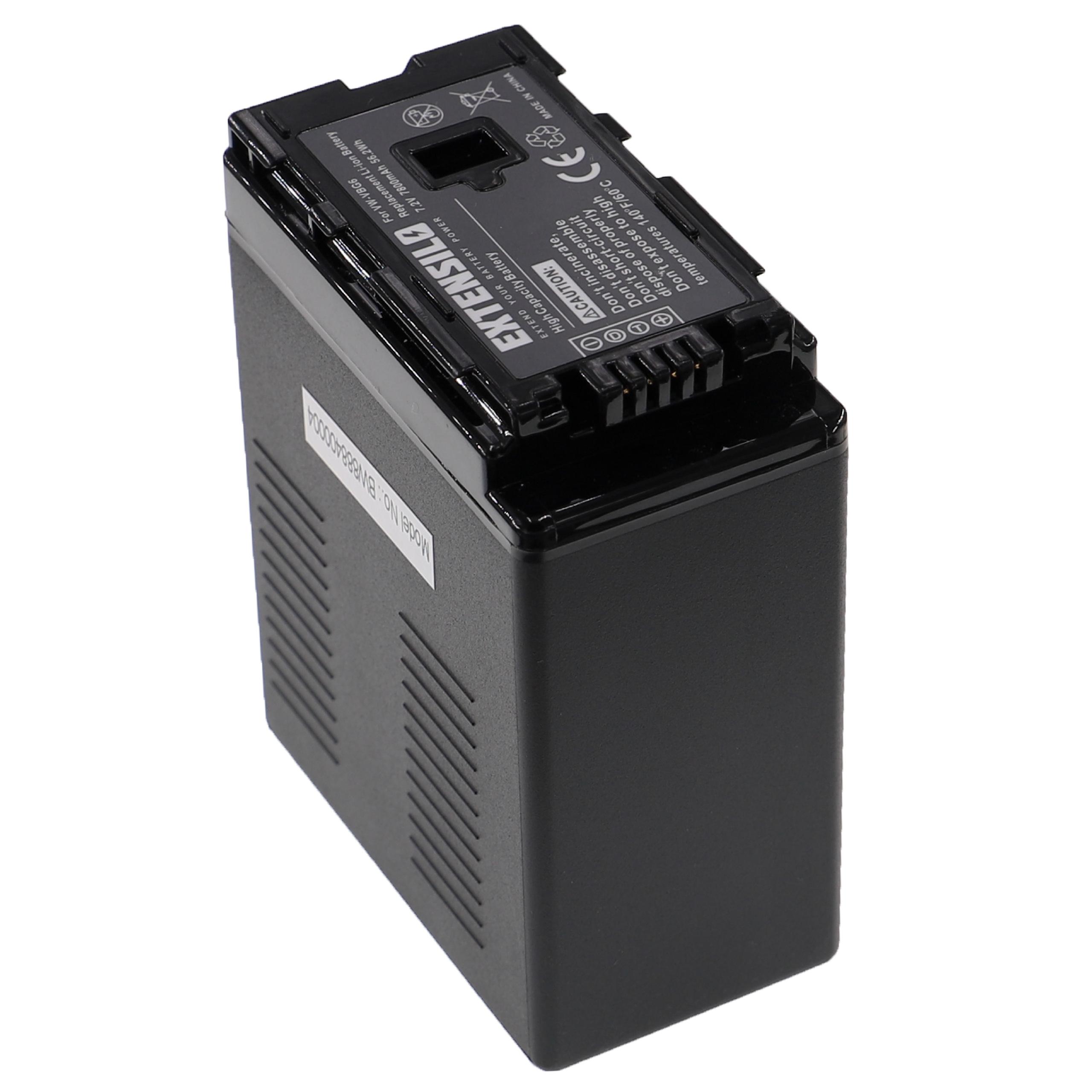 Battery Replacement for Panasonic VW-VBG6, VW-VBG6PPK, VW-VBG6-K, VW-VBG6GK - 7800mAh, 7.2V, Li-Ion