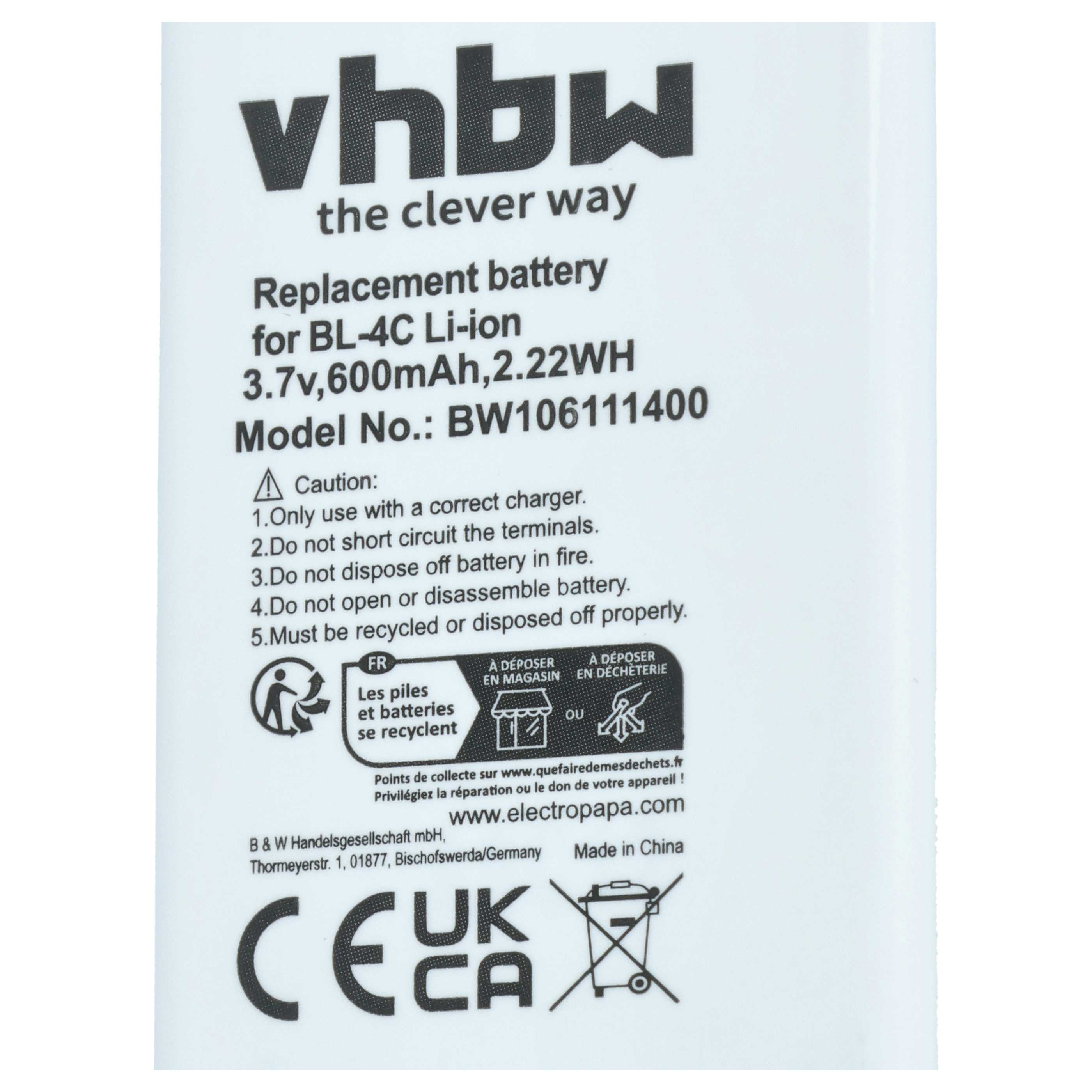 Batteria sostituisce Bea-fon C140/C240, EU001B, S400 EU001W per cellulare - 600mAh 3,7V Li-Ion 