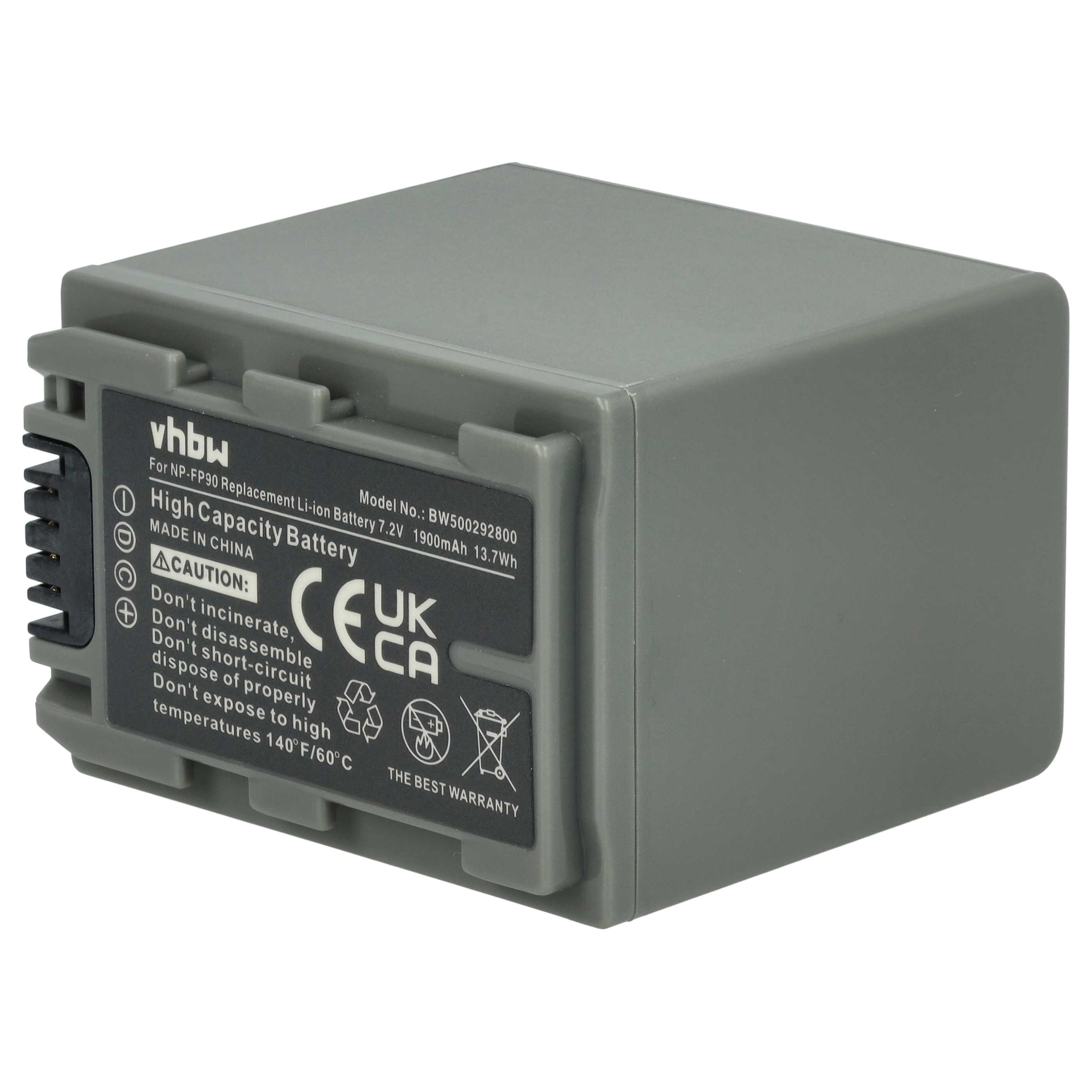 Videocamera 2x Battery replaces Sony NP-FP60, NP-FP51, NP-FP50, NP-FP30, NP-FP70 - 1900 mAh 7.2 V Li-Ion