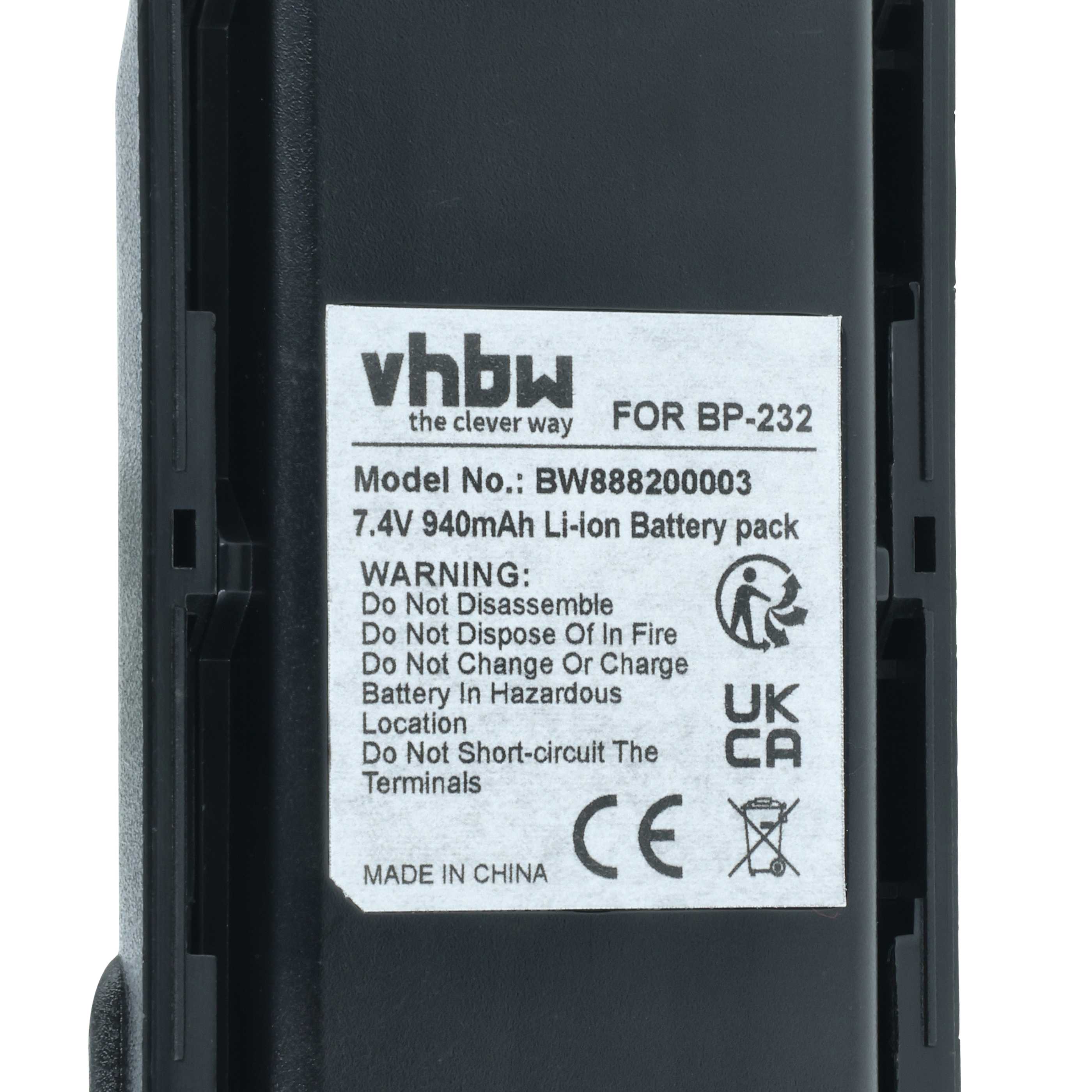 Radio 5x Battery replaces Icom BJ-2000, BP-231N, BP-232, BP-231, BP-230, BP-230N - 940 mAh 7.4 V Li-Ion