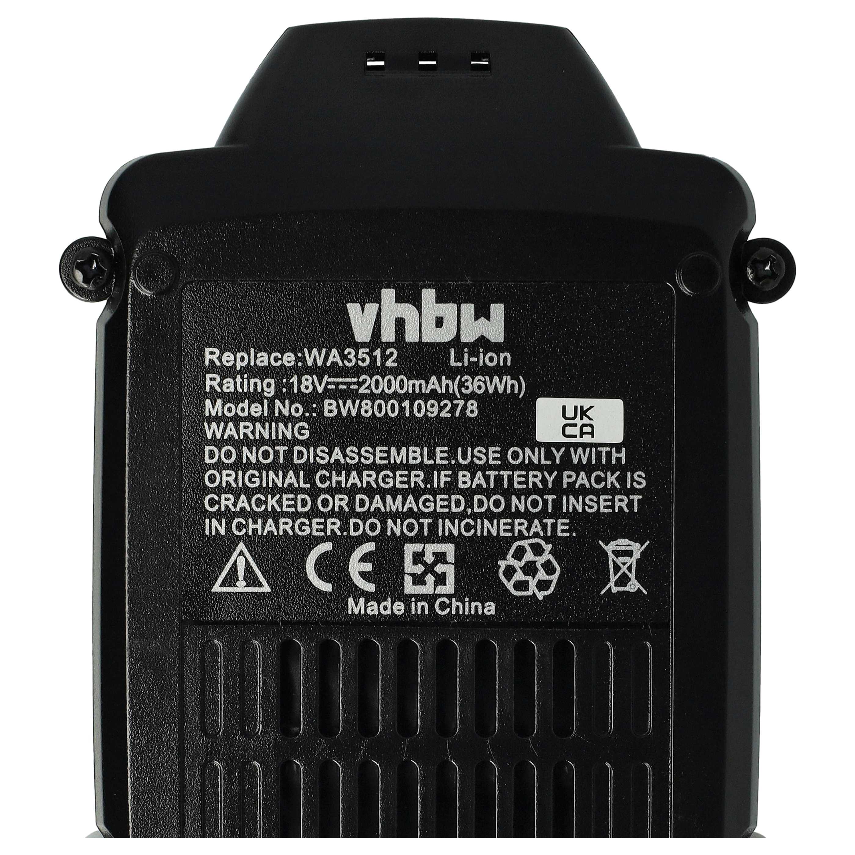 Battery replaces Rockwell RW9351.1 Electric Power Tool - 2000 mAh, 18 V, Li-Ion