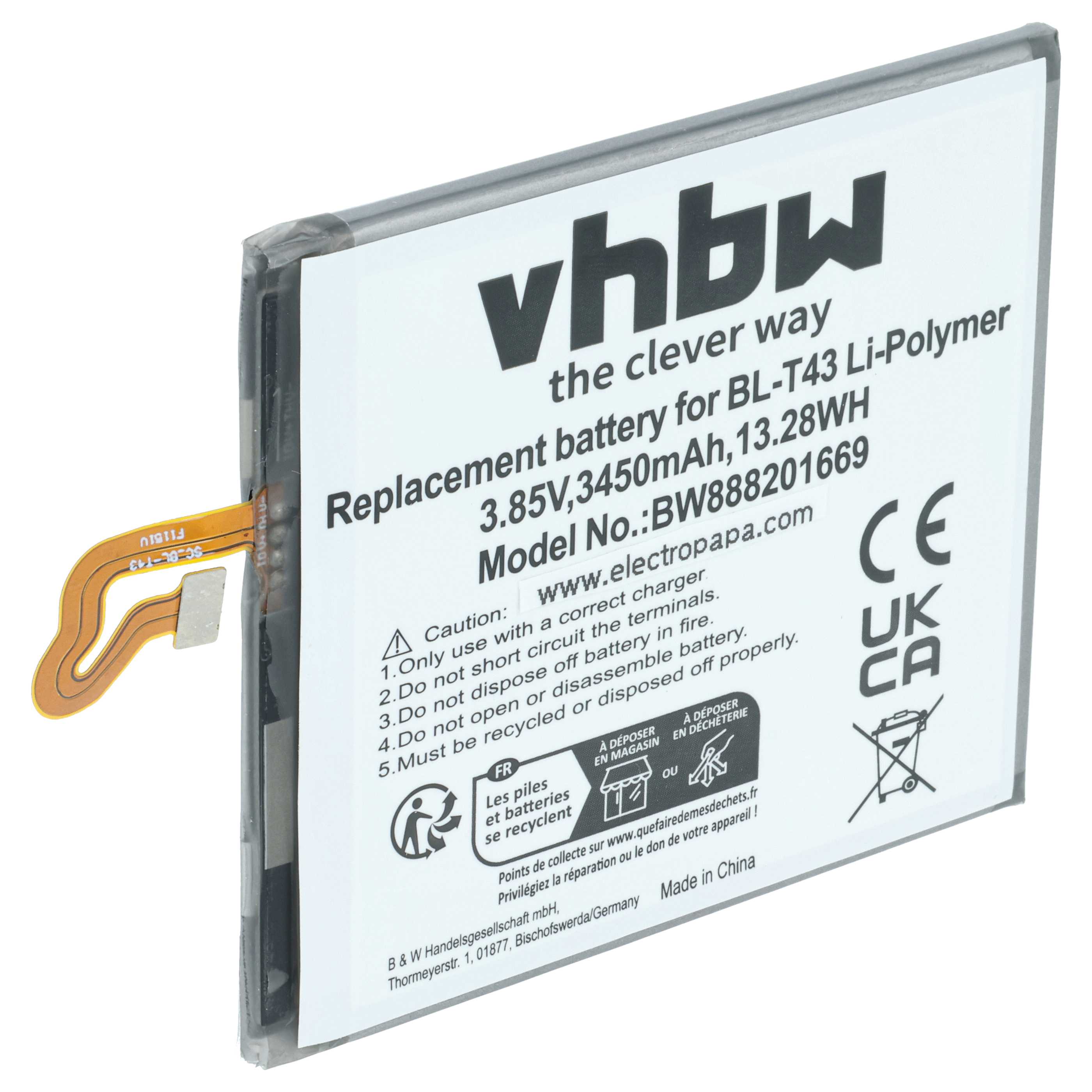 Mobile Phone Battery Replacement for LG EAC64518901, BL-T43 - 3450 mAh 3.85 V Li-polymer