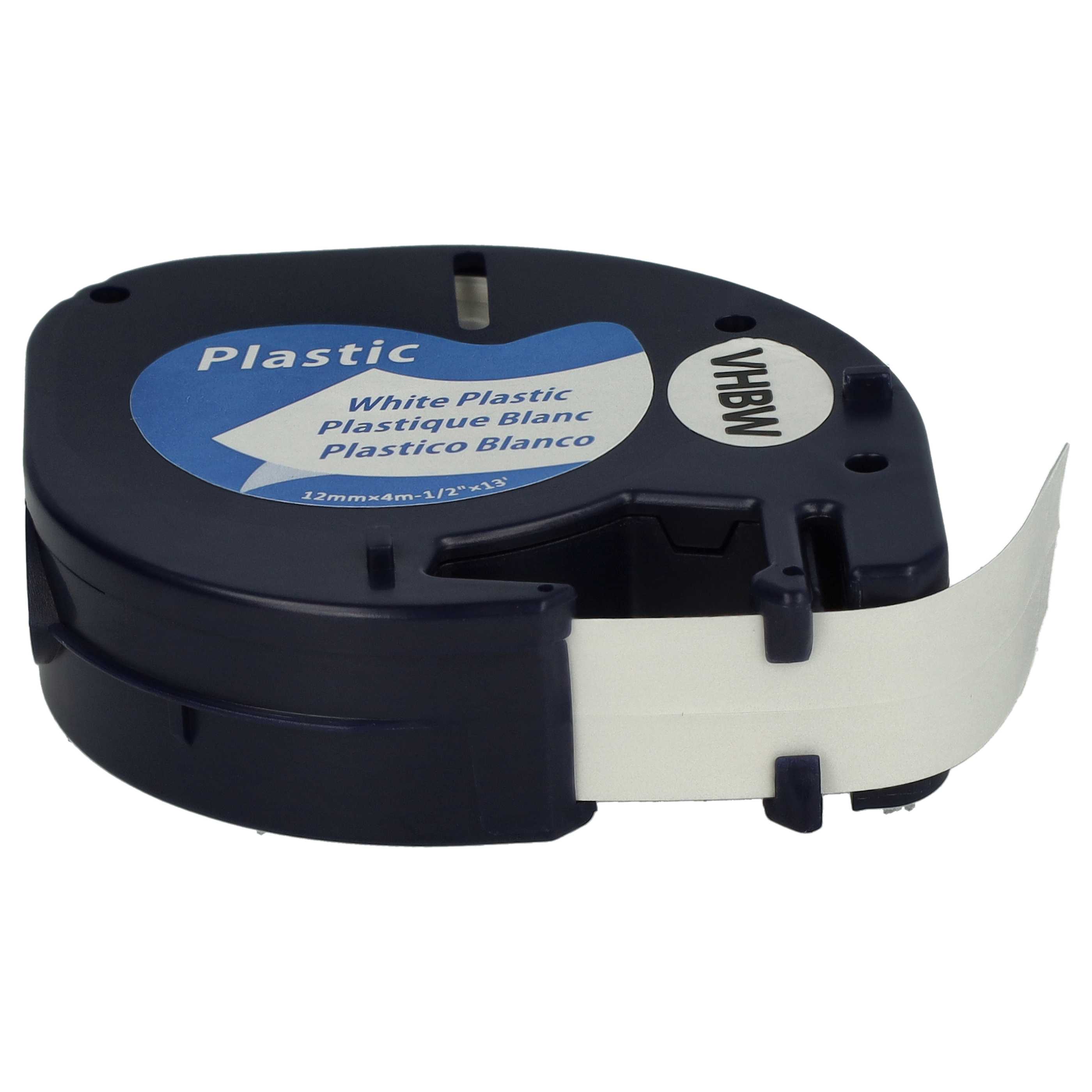 2x Label TapePlastic replaces Dymo S0721660, 91221 - 12 mm Black to White