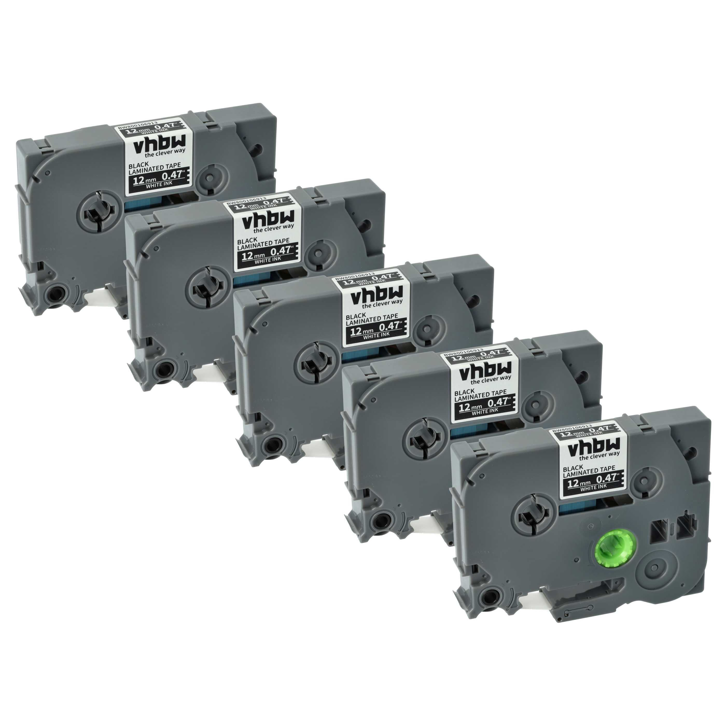 5x Label Tape replaces Brother TZE-335, TZ-335 - 12 mm White to Black