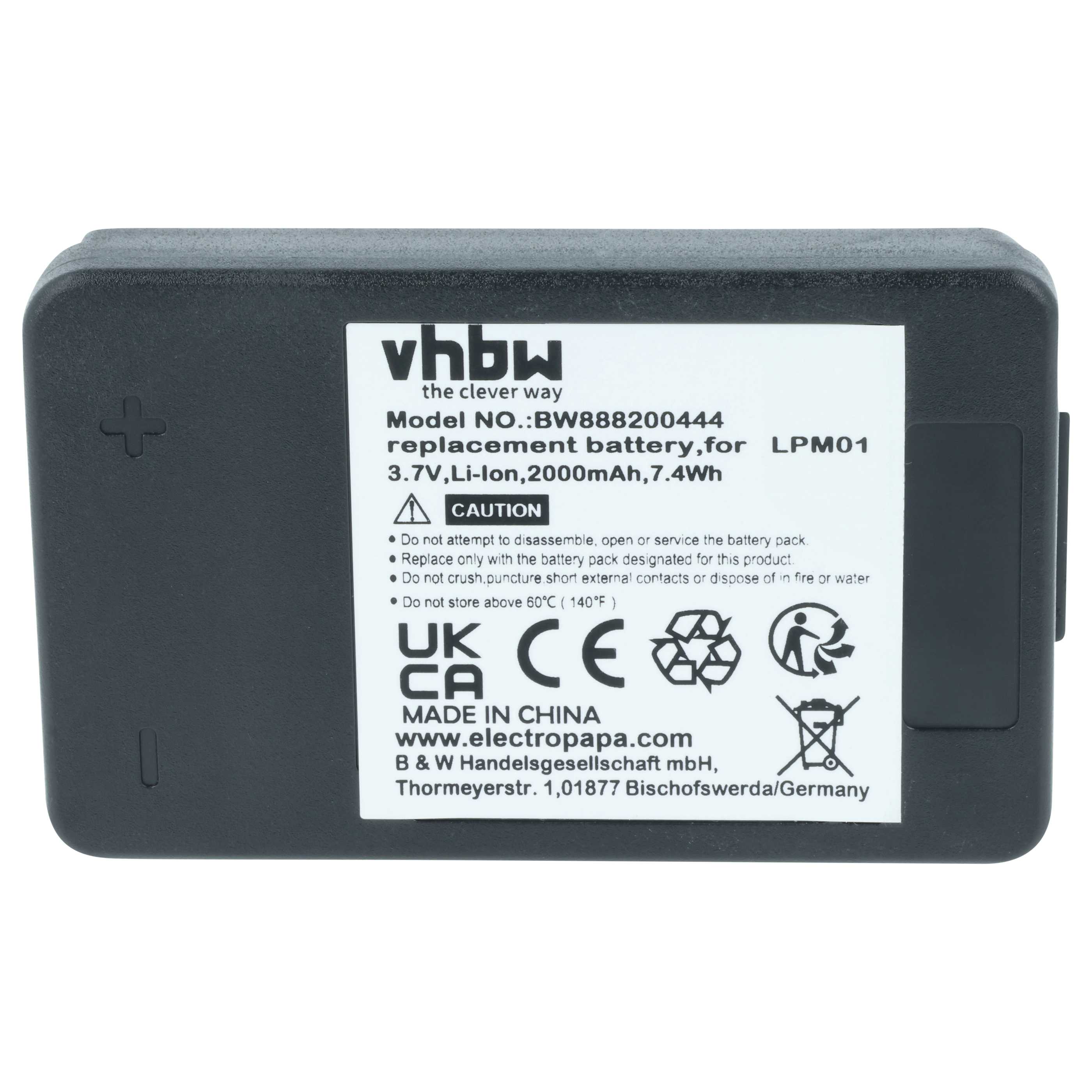 Batería reemplaza Autec MHM03, LPM01LI, LPM01, R0BATT00E10A0 sistema control - 2000mAh 3,7V Li-Polímero