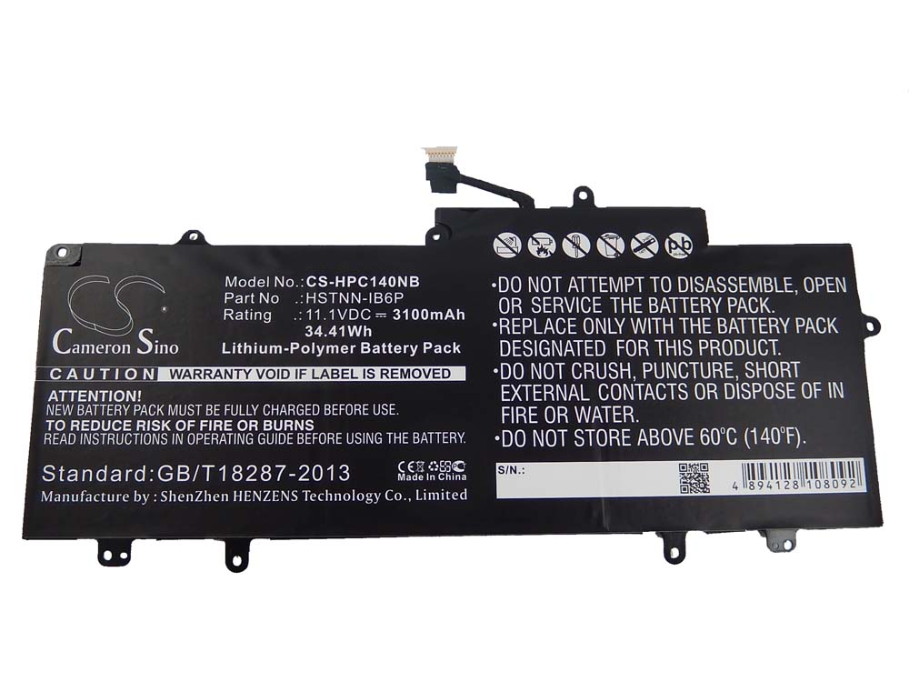 Batterie remplace HP 751895-1B1, 751895-1C1, 752235-005 pour ordinateur portable - 3100mAh 11,1V Li-polymère