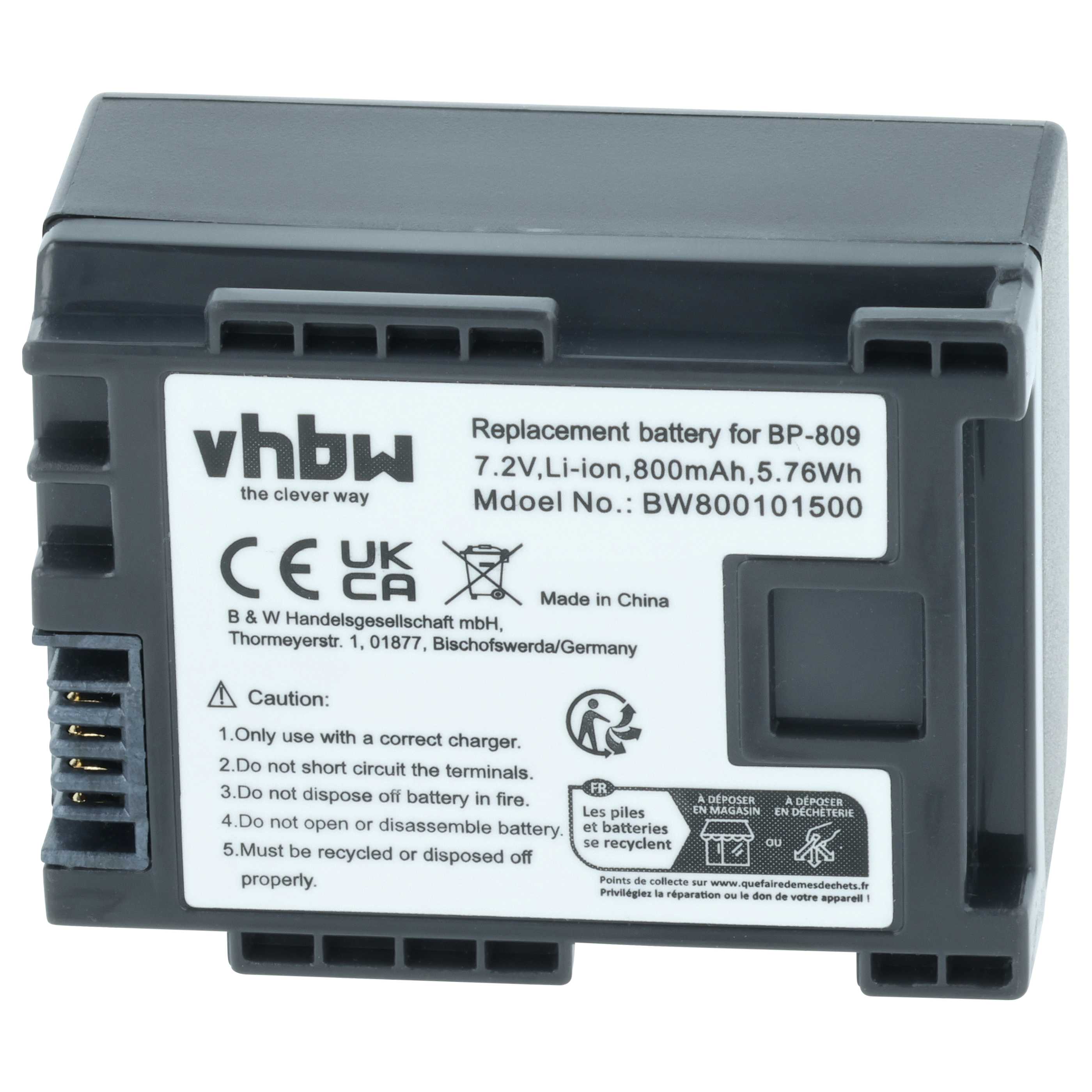 2x Akku für Canon wie BP-809 mit Infochip, 7.2V, 800mAh