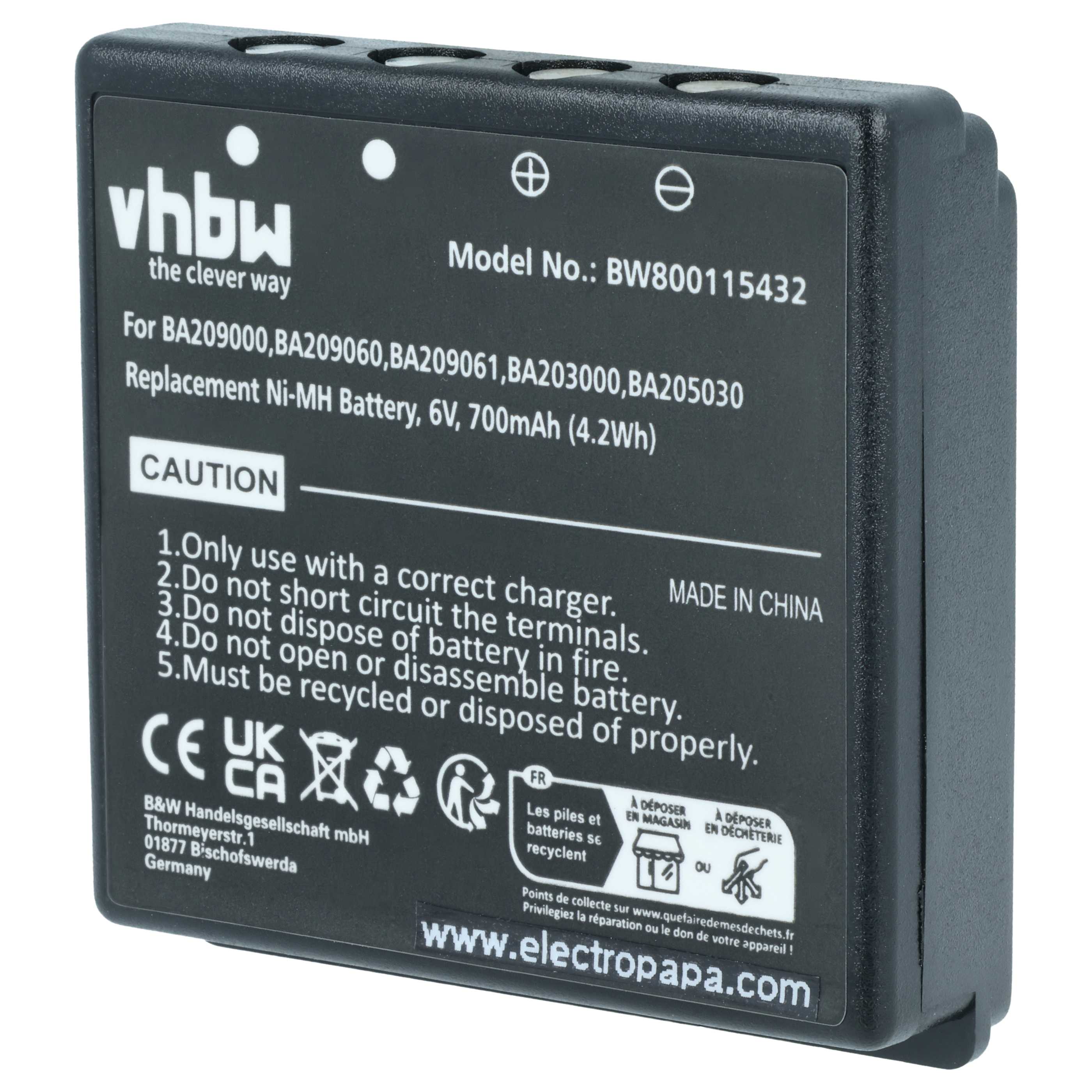 Batería (2 ud) reemplaza HBC BA206000, BA203000, BA205030, 005-01-00615 sistema control - 700mAh 6V NiMH