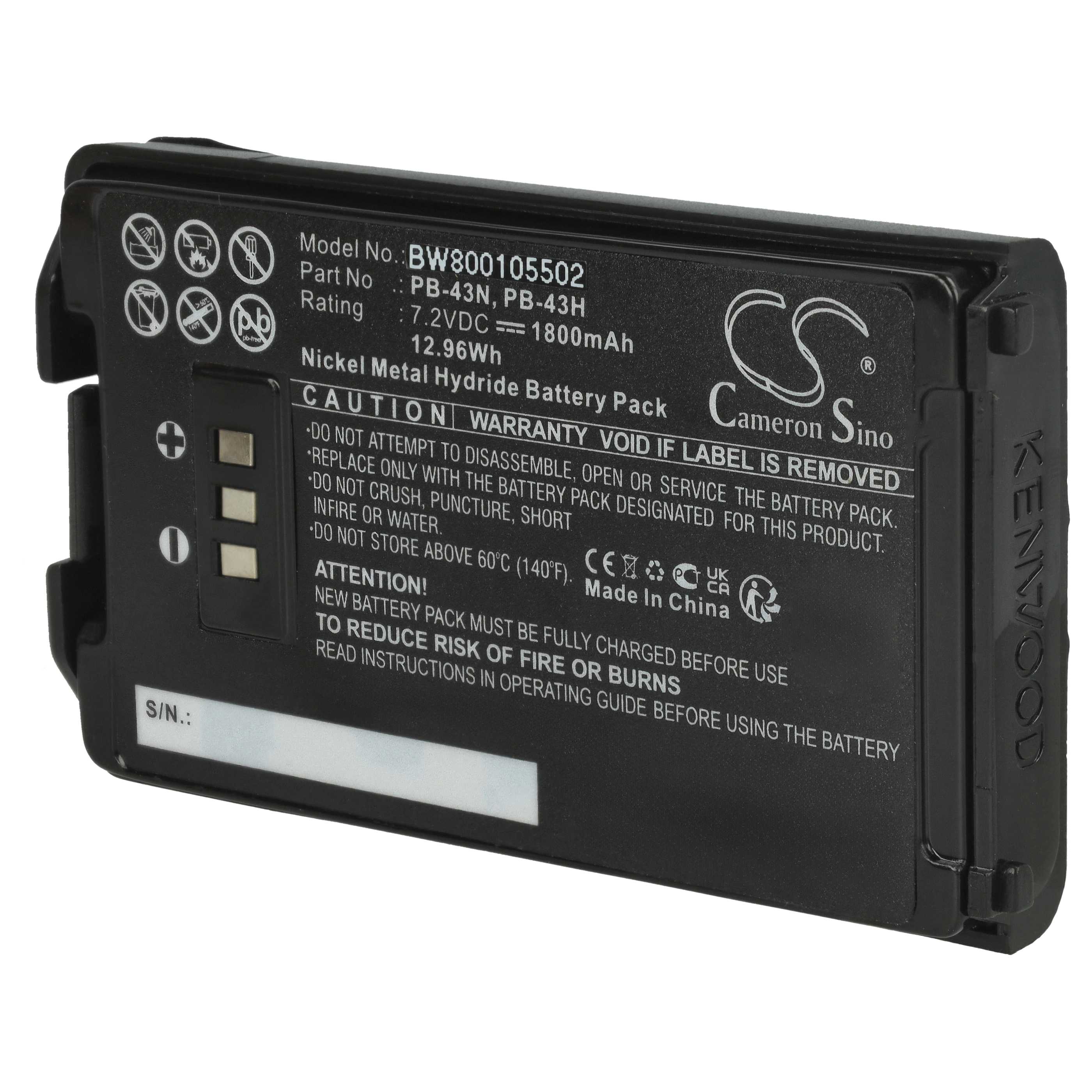 Radio Battery Replacement for Kenwood PB-43N, PB-43 - 1800 mAh 7.2 V NiMH