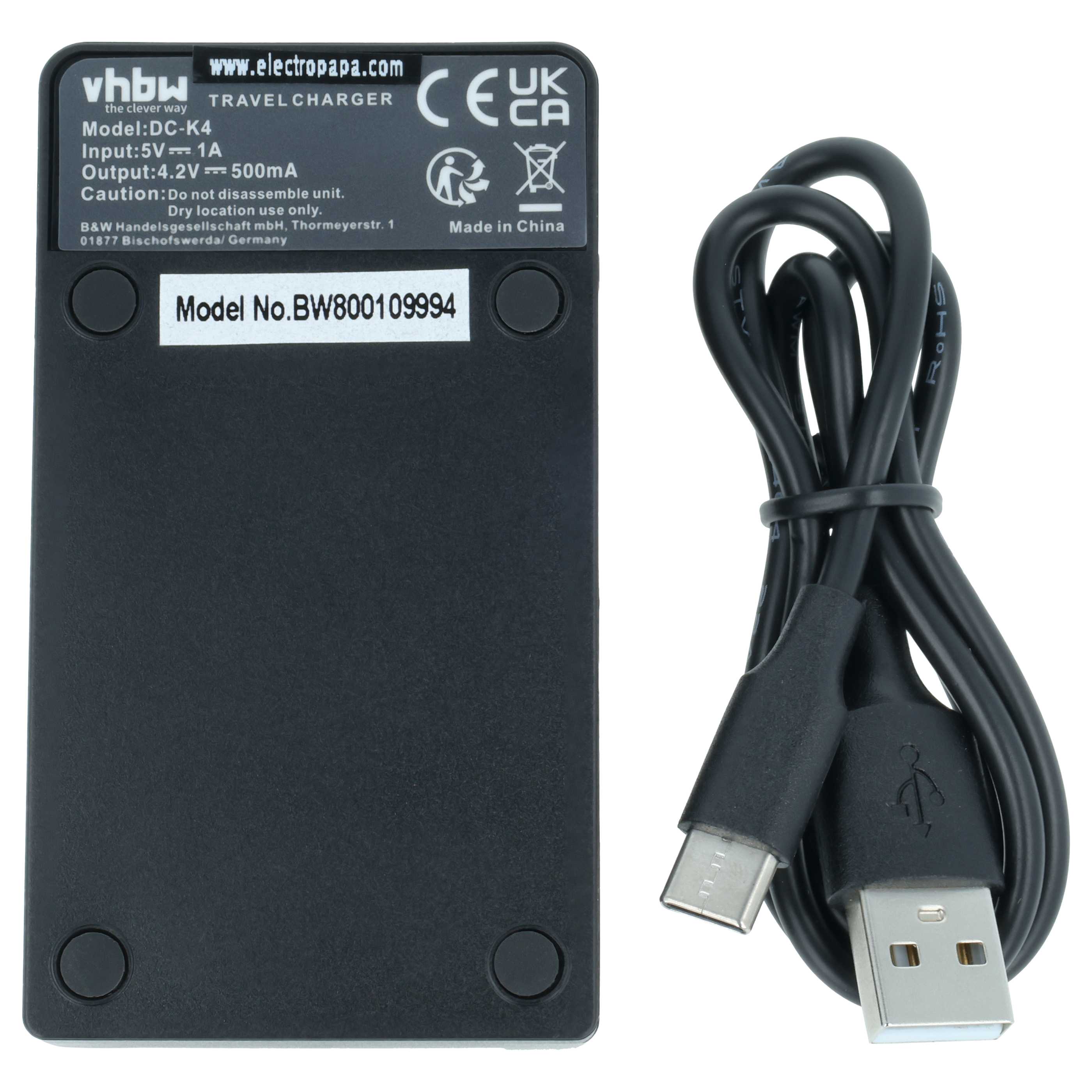 Caricabatterie USB-C + cavo USB-C per fotocamera Panasonic HC-250EB - 0,5 A