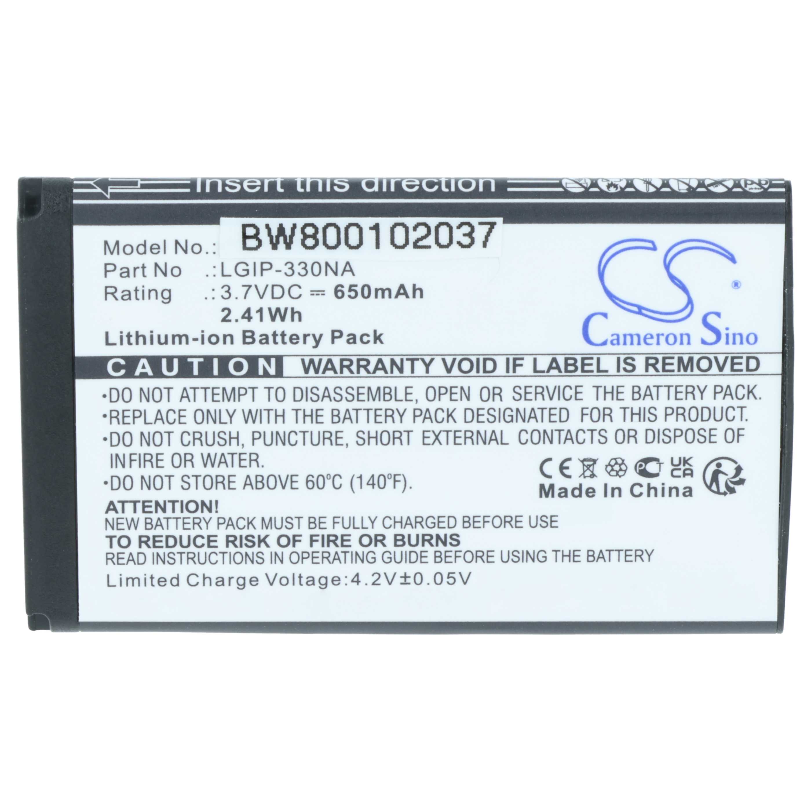 Batteria sostituisce LGIP-330NA per cellulare - 600mAh 3,7V Li-Ion 