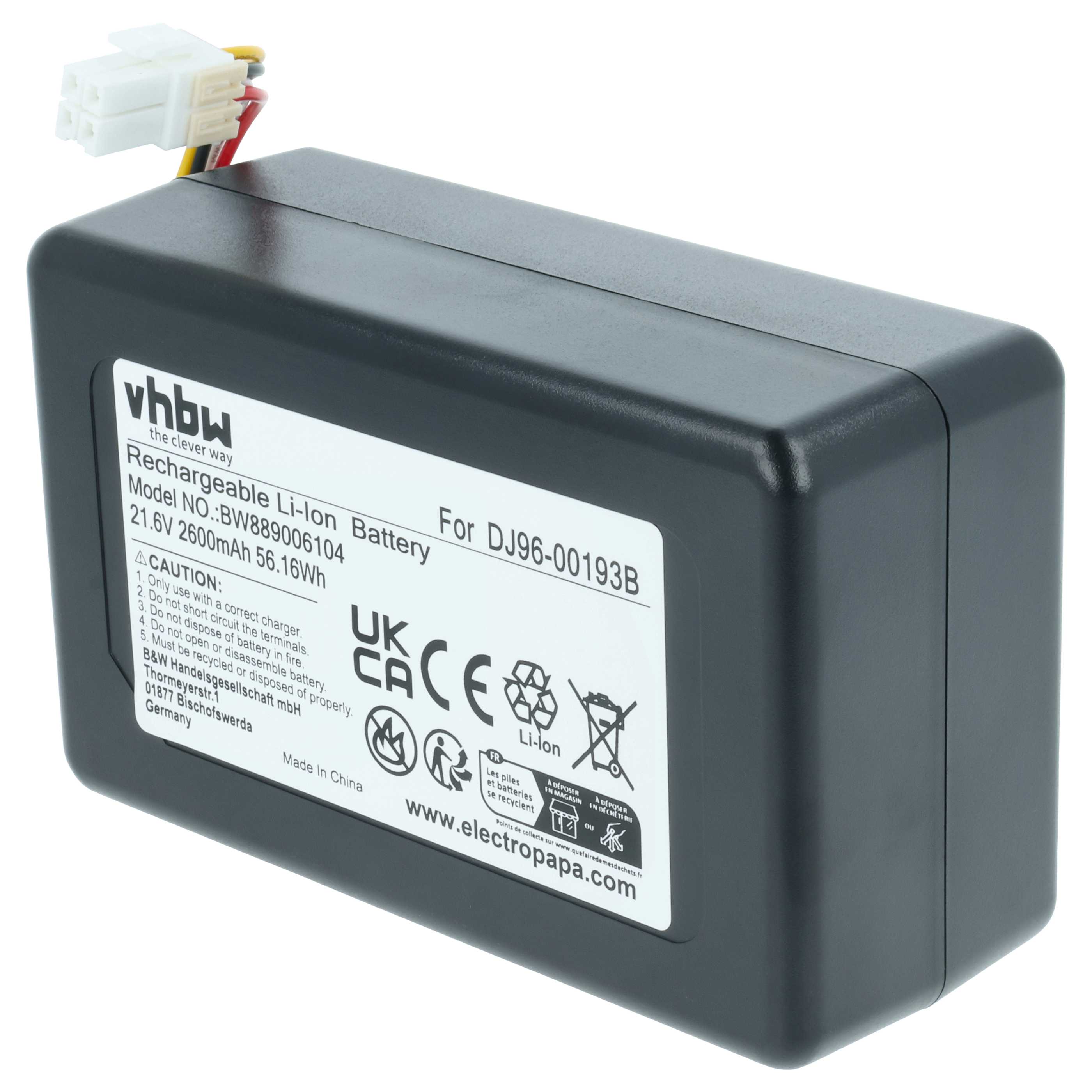 Batteria sostituisce Samsung DJ68-00741V-00, DJ96-00193B per robot aspiratore - 2,6Ah 21,6V Li-Ion