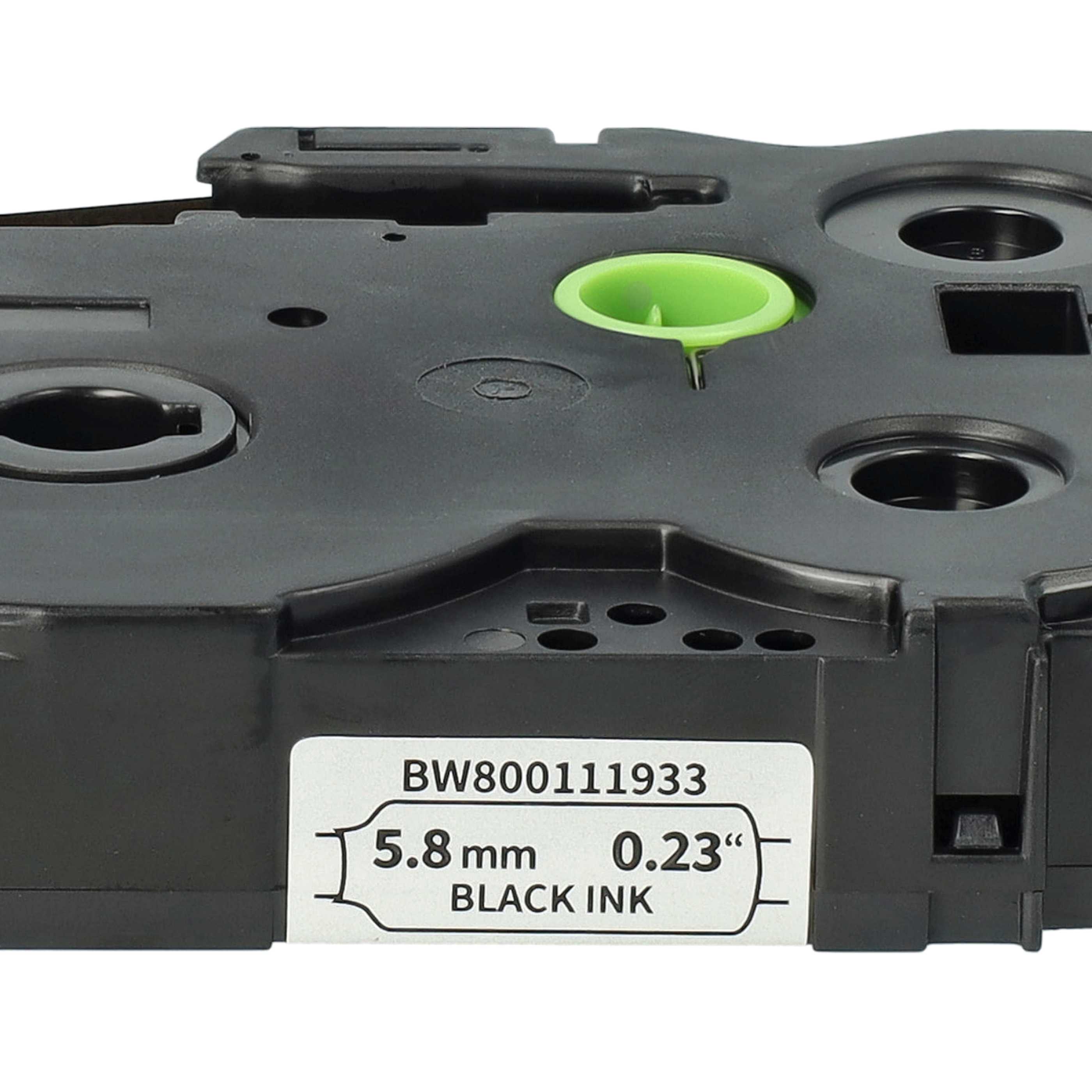 5x Label Tape replaces Brother HSE-211 - Black to White, Heat Shrink Tape, 5.8 mm