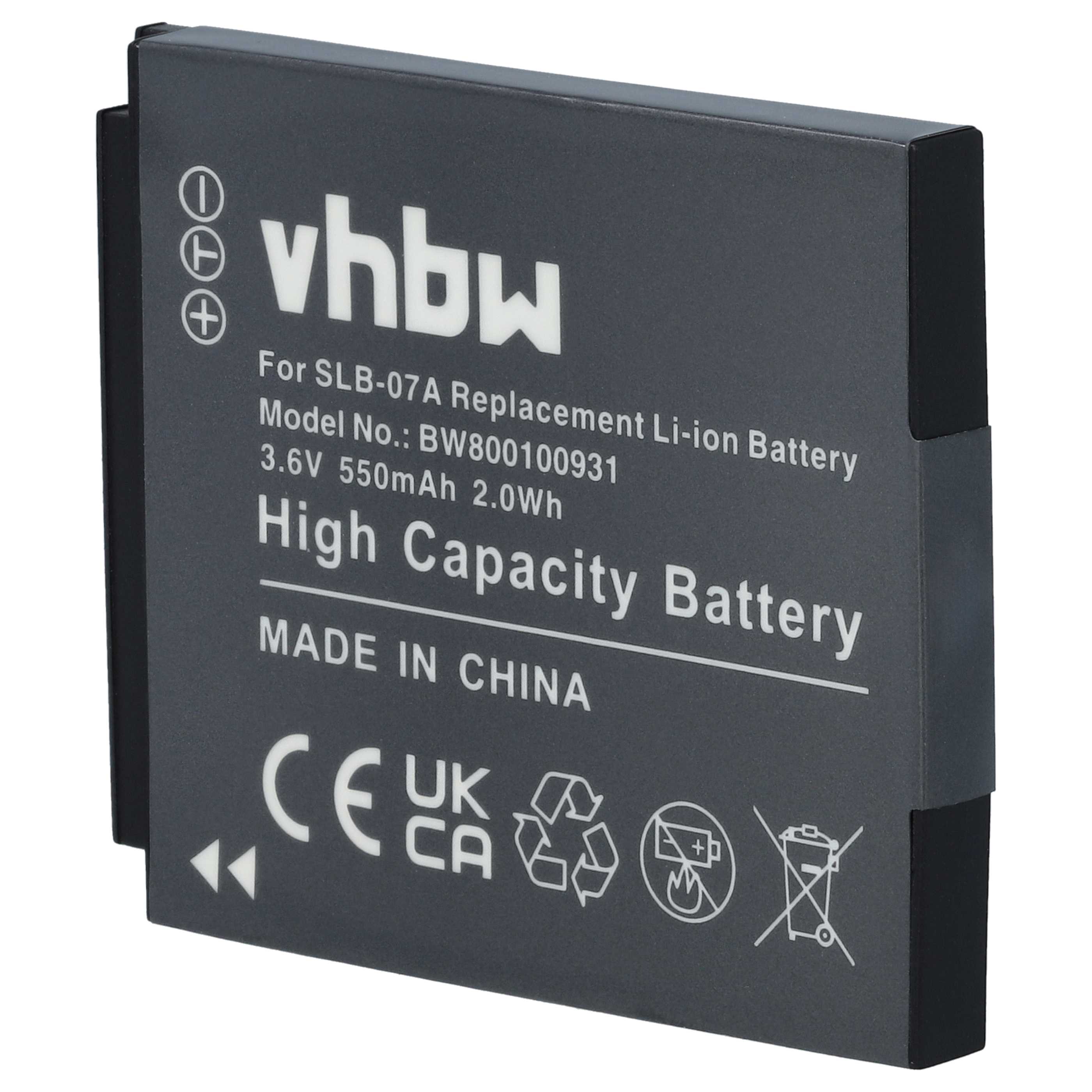 3x Battery replaces Samsung SLB-07A, SLB-07B - 550mAh, 3.6V, Li-Ion