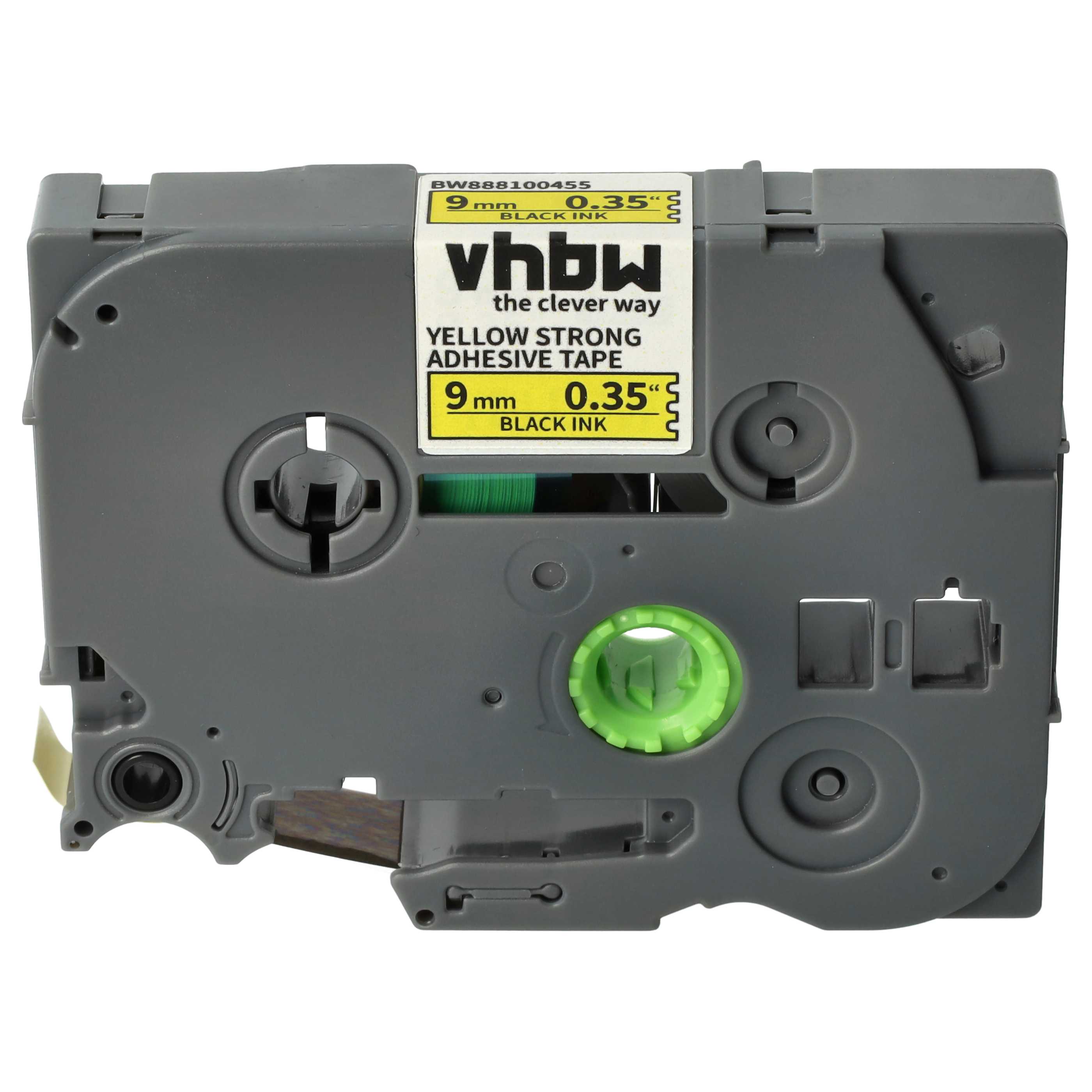 5x Label Tape replaces Brother TZE-S621 - 9 mm Black to Yellow, Extra Stark