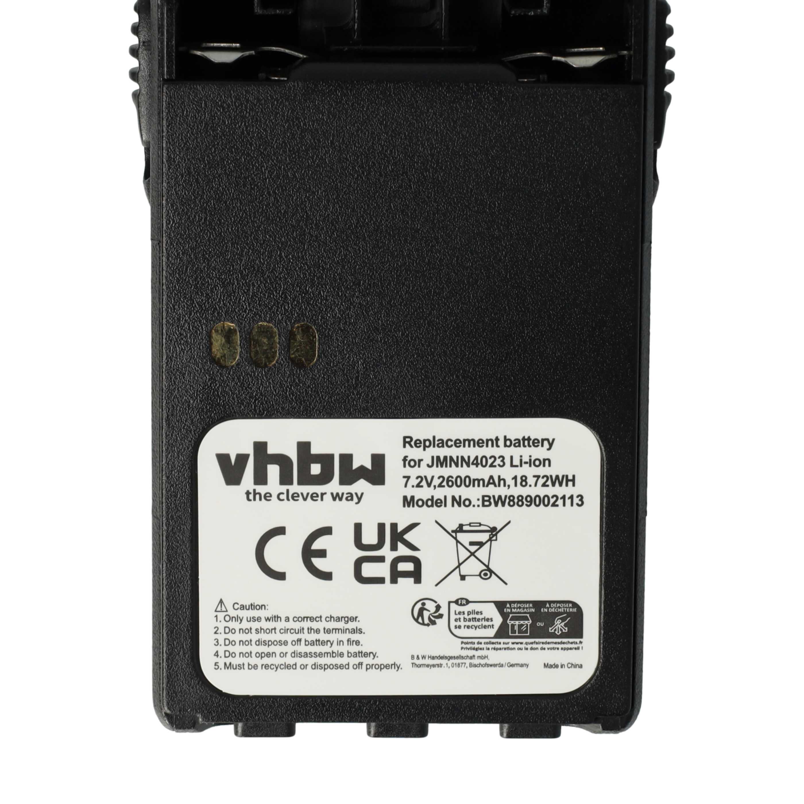 Radio 5x Battery replaces Motorola JMNN4023BR, JMNN4023, JMNN4024 - 2600 mAh 7.2 V Li-Ion + Belt Clip
