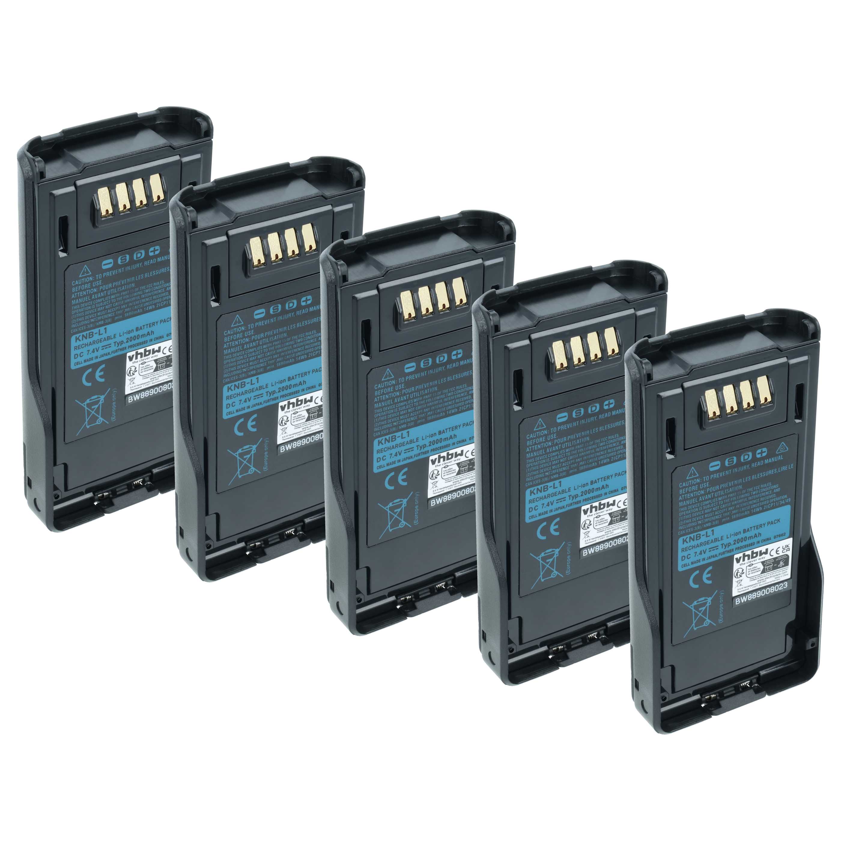 Radio 5x Battery replaces Kenwood KNB-L2M, KNB-L2, KNB-L1, KNB-LS5, KNB-L3M, KNB-L3 - 2000 mAh 7.4 V Li-Ion