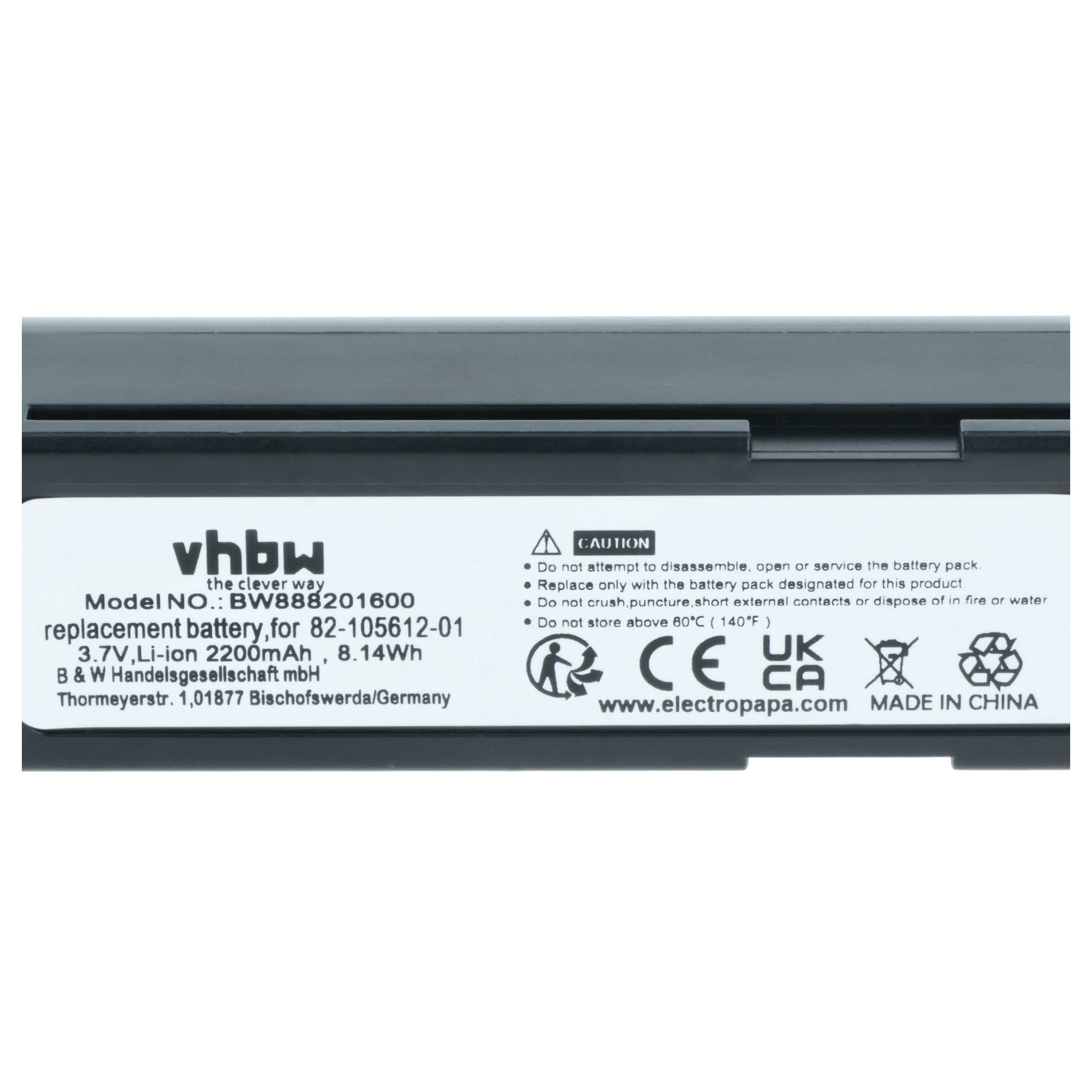 2x Akku als Ersatz für Zebra BTRY-36IAB0E-00, 82-166537-01 für Zebra Barcodescanner - 2200mAh 3,7V Li-Ion