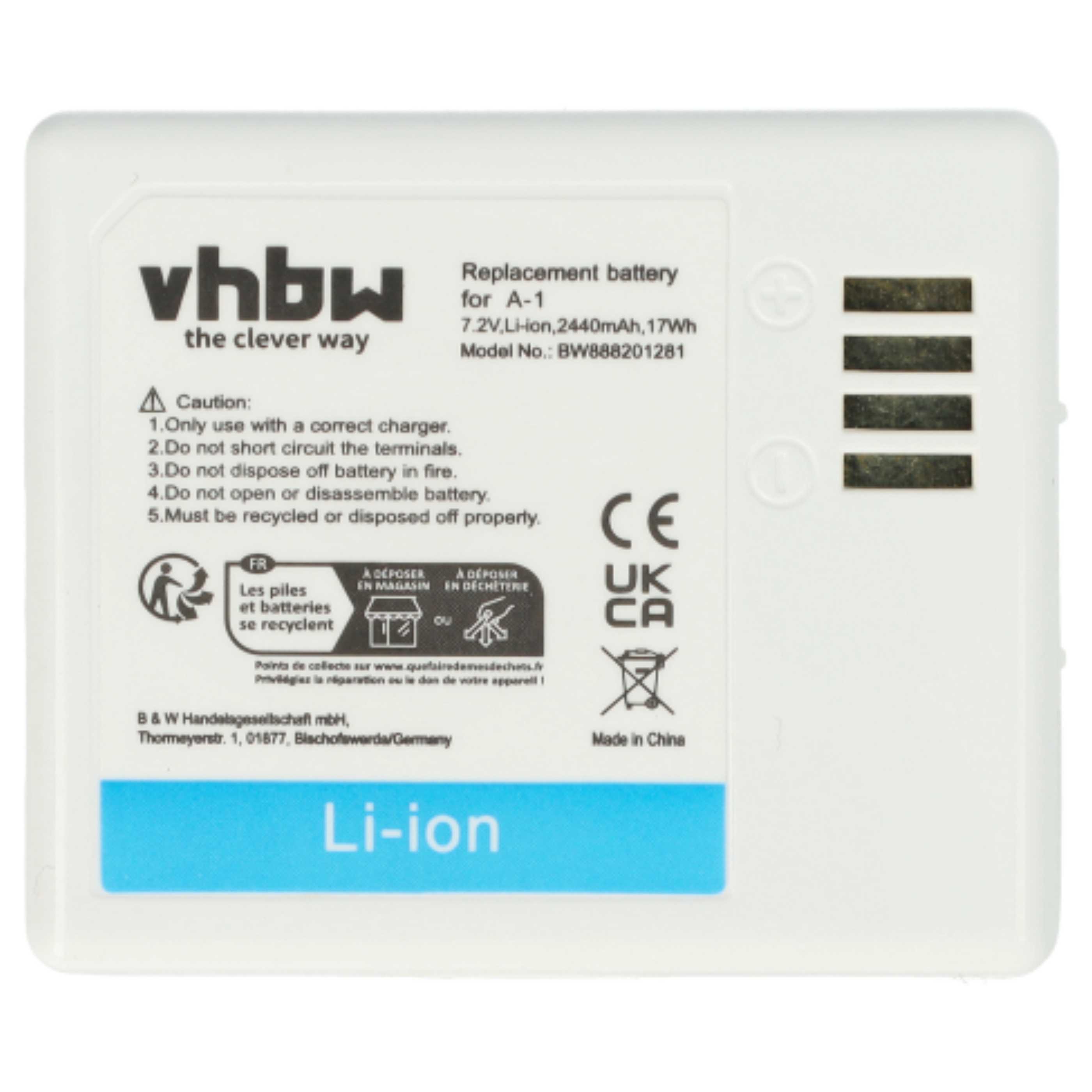 Knopfkamera-Akku als Ersatz für Netgear / Arlo A-1B, 308-10047-01, A-1, 308-10029-01 - 2200mAh 7,2V Li-Ion