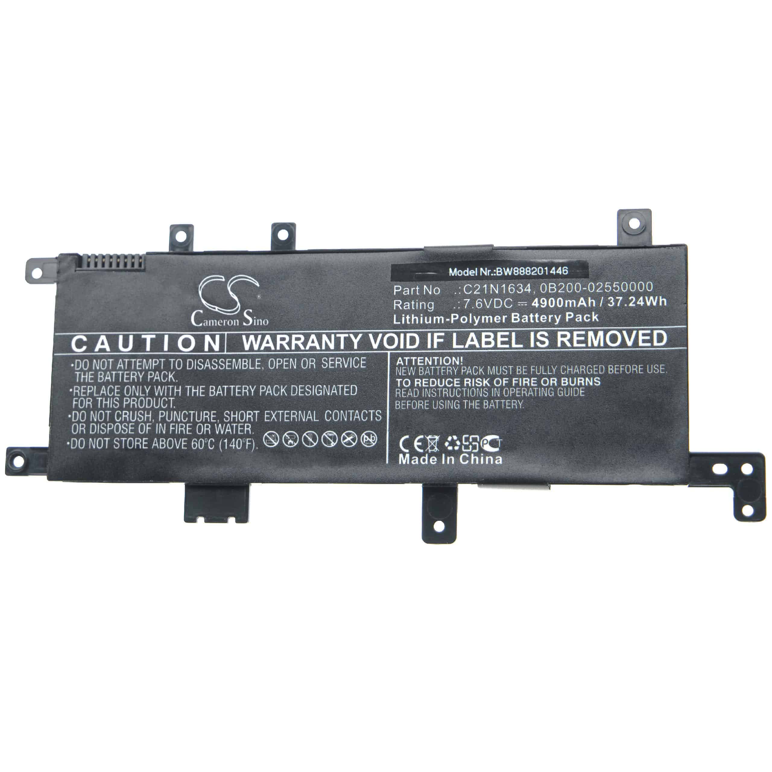 Akumulator do laptopa zamiennik Asus 0B200-02550200, C21N1634, 0B200-02550000 - 4900 mAh 7,6 V LiPo, czarny