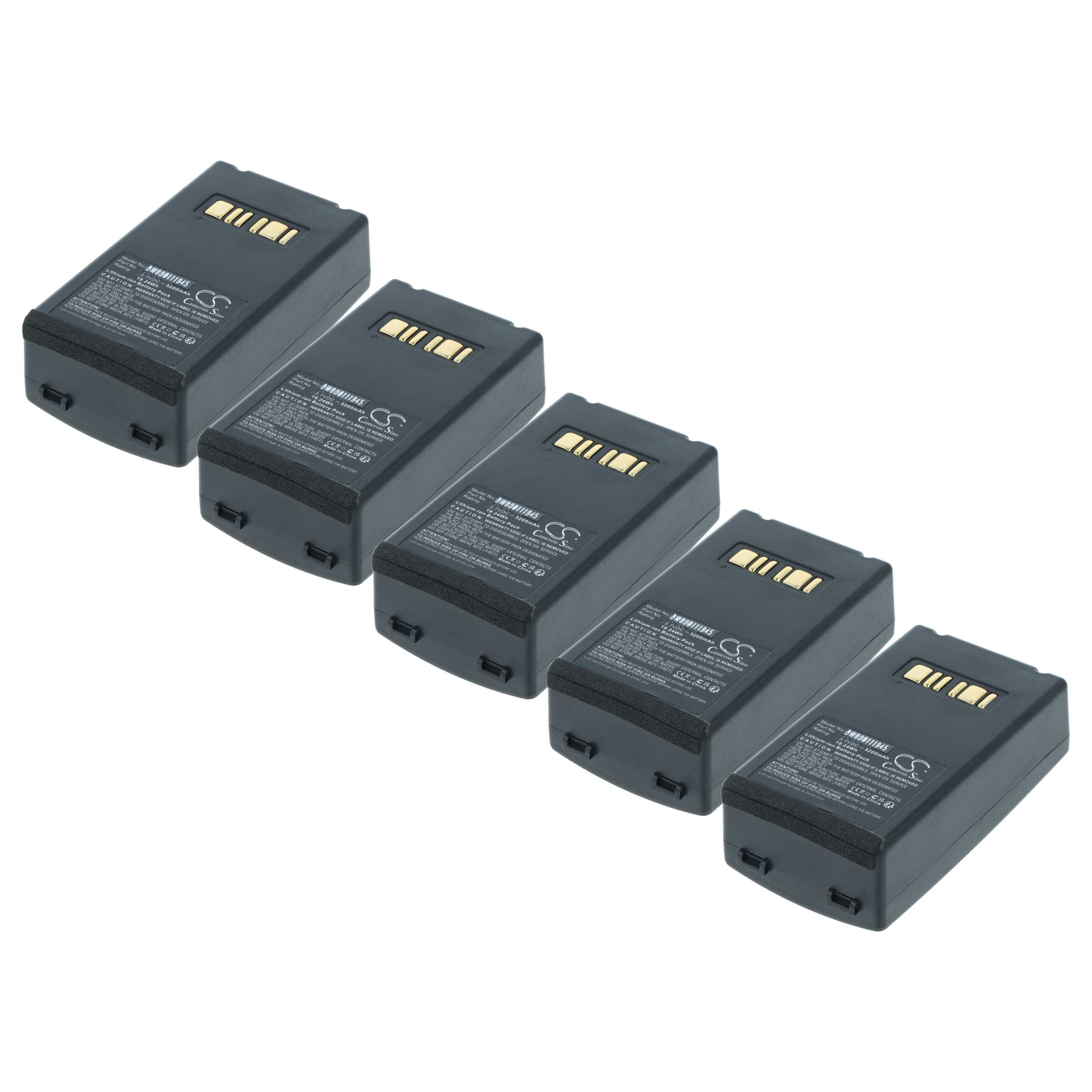 5x Akku als Ersatz für Datalogic 94ACC1386, BT-26, BT-10 für Datalogic Barcodescanner - 5200mAh 3,7V Li-Ion