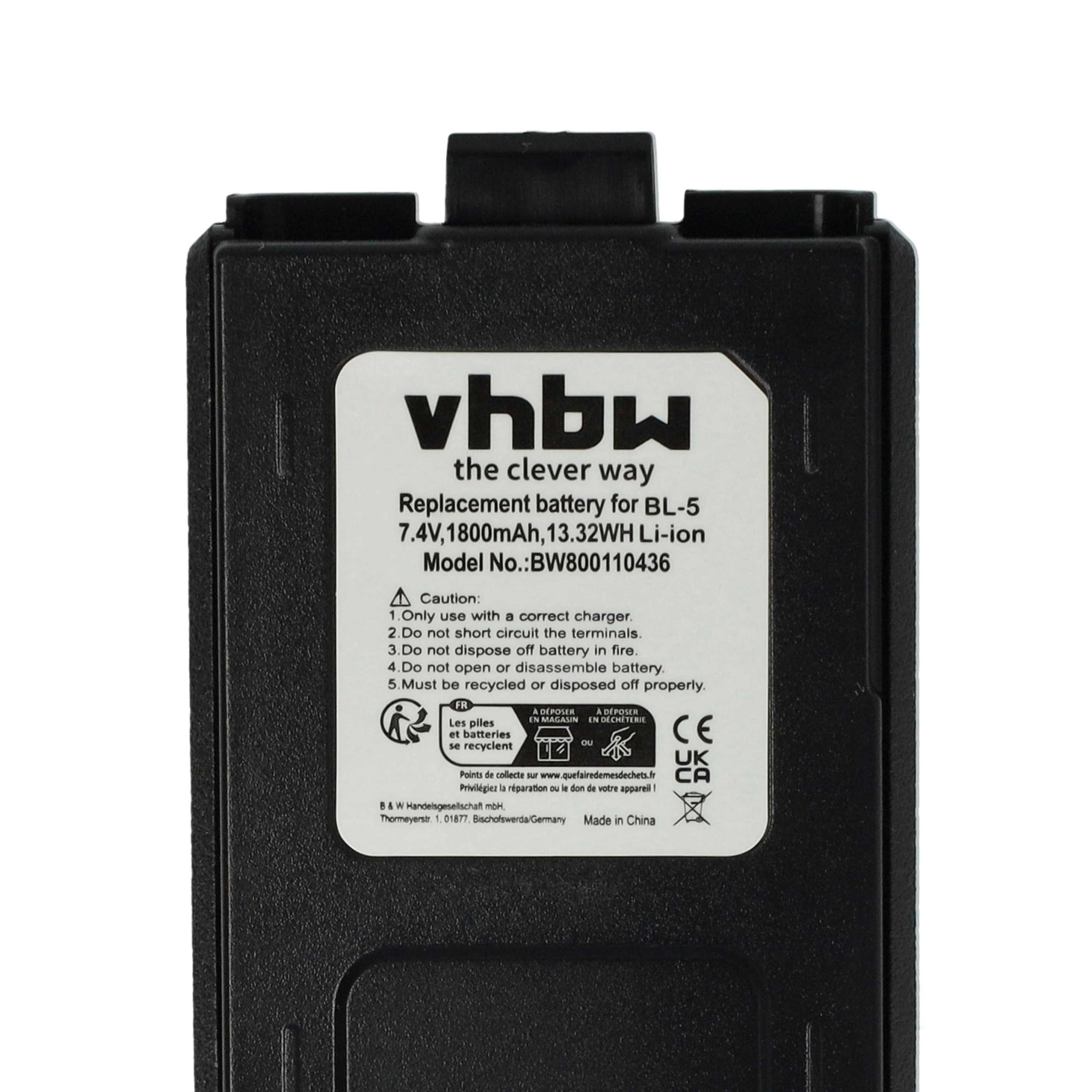 Radio 2x Battery replaces Baofeng BL-5 - 1800 mAh 7.4 V Li-Ion